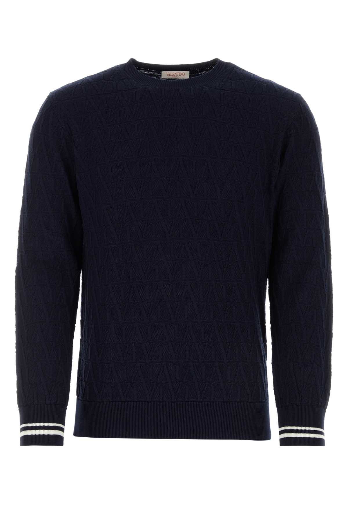 Valentino Dark Blue Cotton Sweater In Sttoileiconographnavynavyavorio