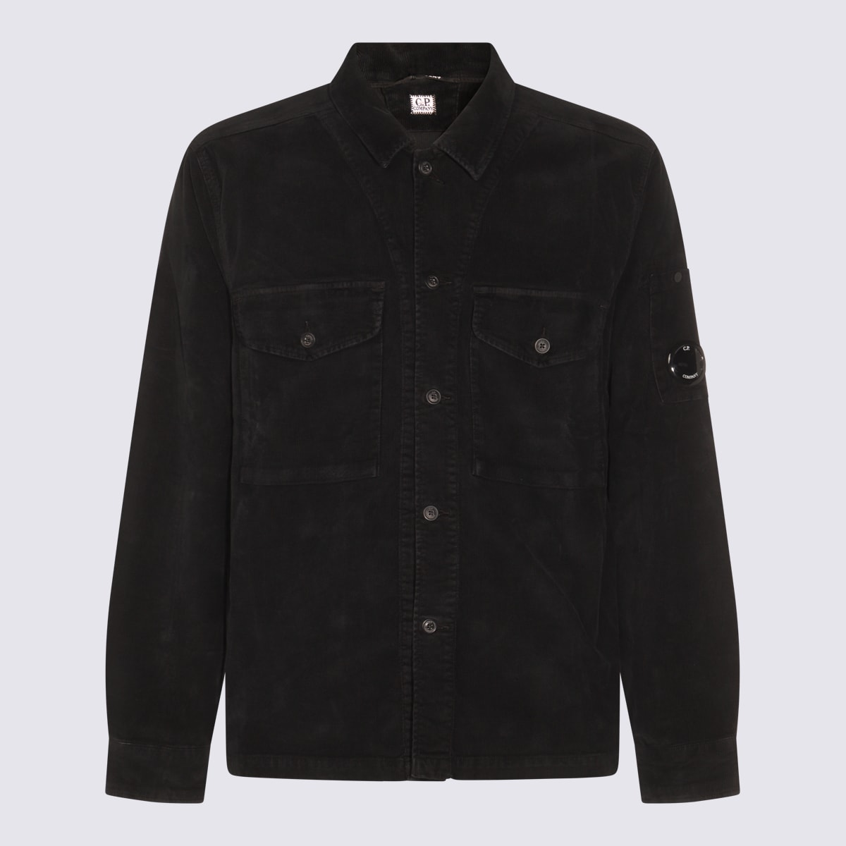 C.p. Company Textured Corduroy Overshirt With Pointed Collar In Black