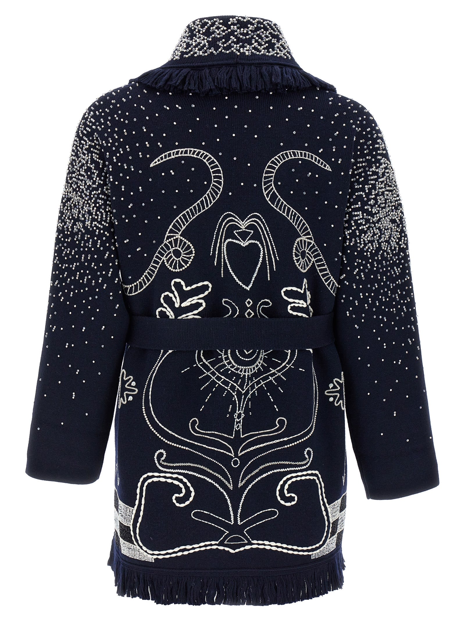 Shop Alanui I Dreamt A Dream Tonight Cardigan In Midnight Blue