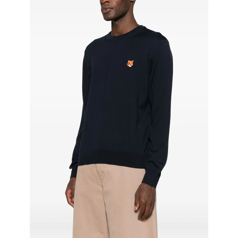 Maison Kitsuné Wool Crewneck Sweater Featuring Fox Design In Black