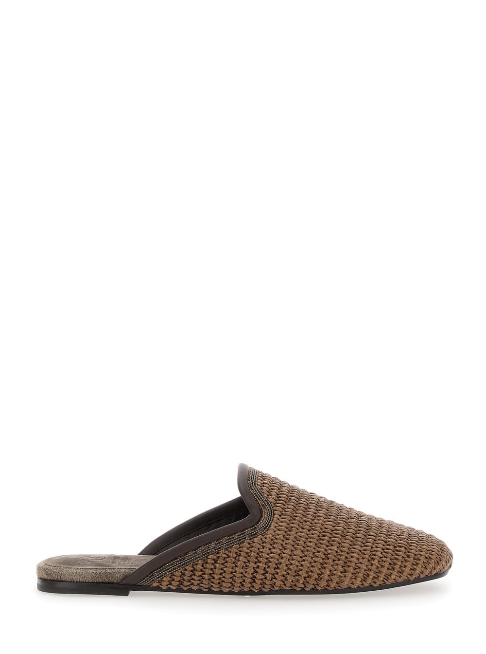Brown Slip-on Sandals With Woven Design And Suede Lining In Cotton Blend Woman