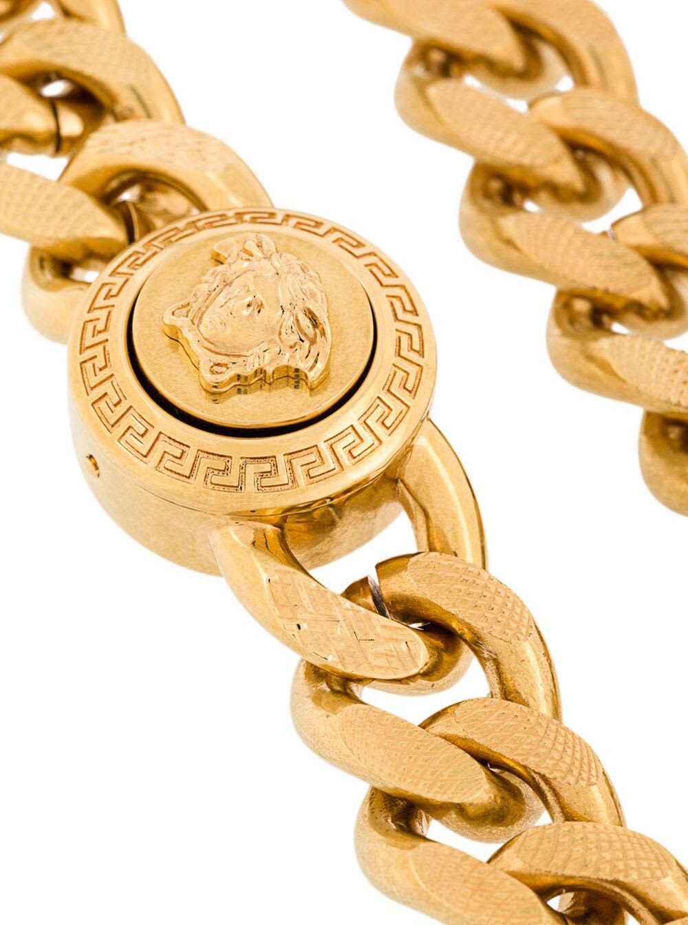 Shop Versace Mans Golden Metal Chain Bracelet With Logo In Metallic