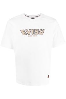 Evisu Man s White Cotton T-shirt With Komainu Daicock Logo Print
