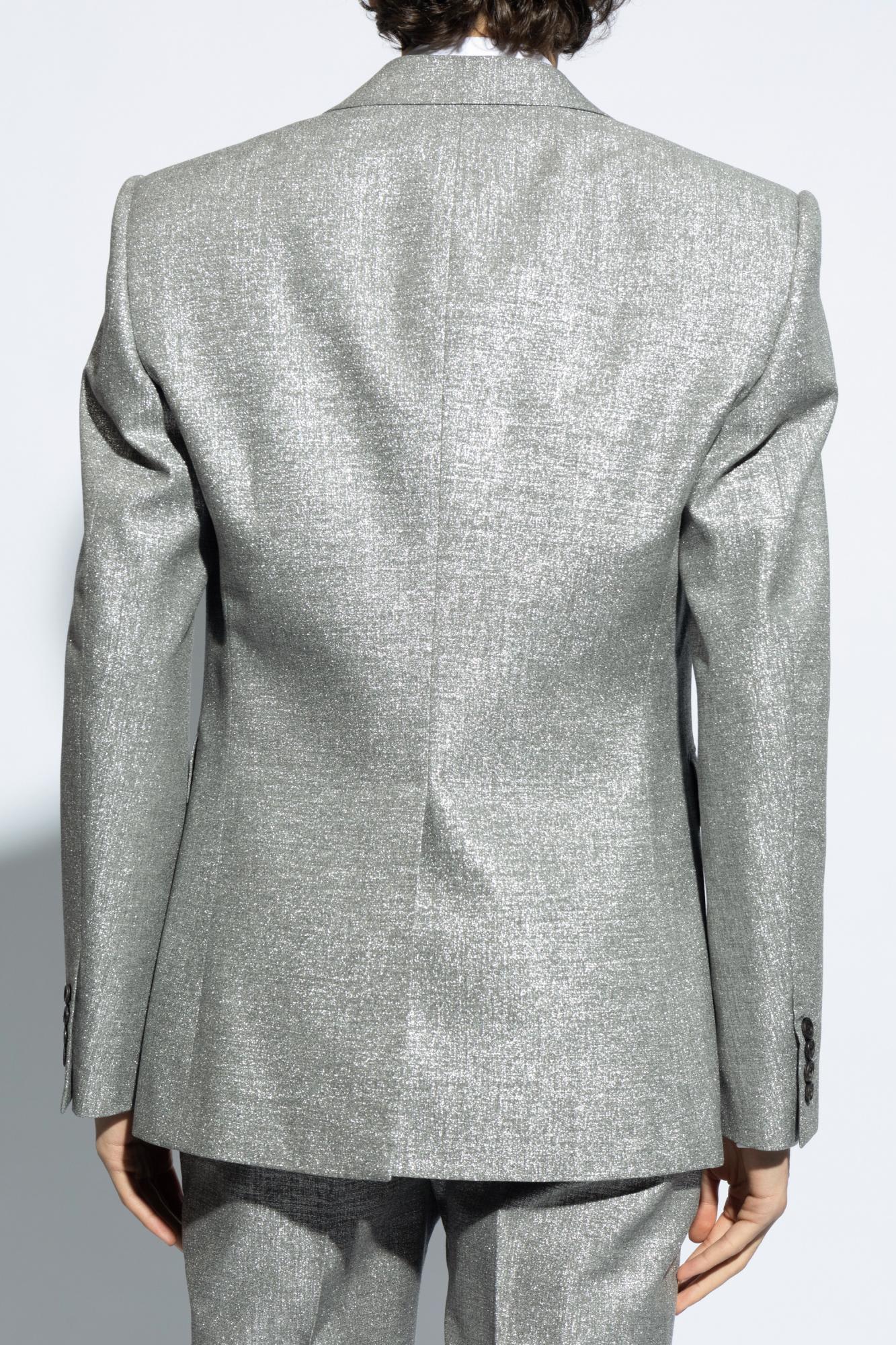 Shop Alexander Mcqueen Shimmering Blazer In Grey