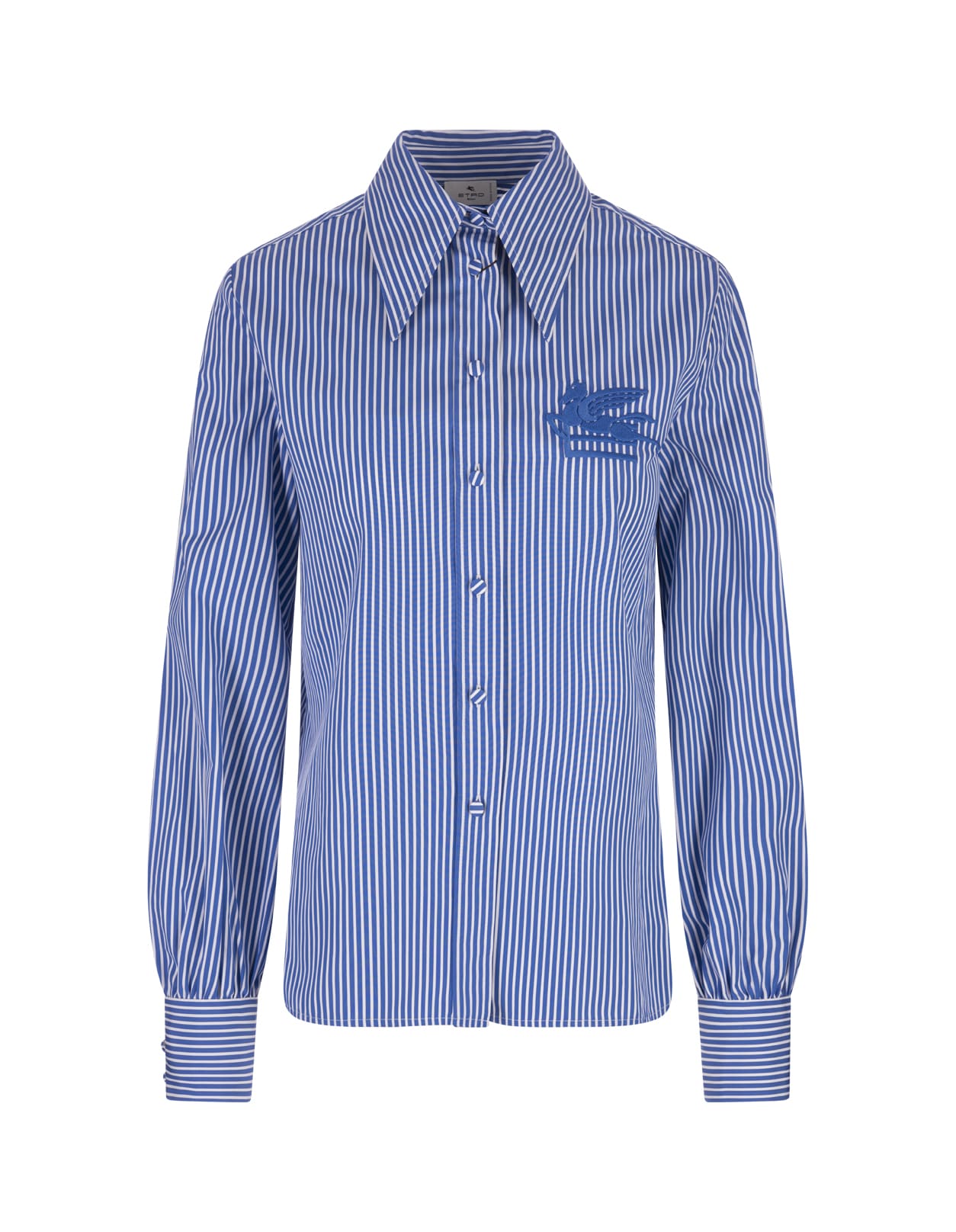 Shop Etro Navy Blue Striped Shirt With Logo In Gnawed Blue