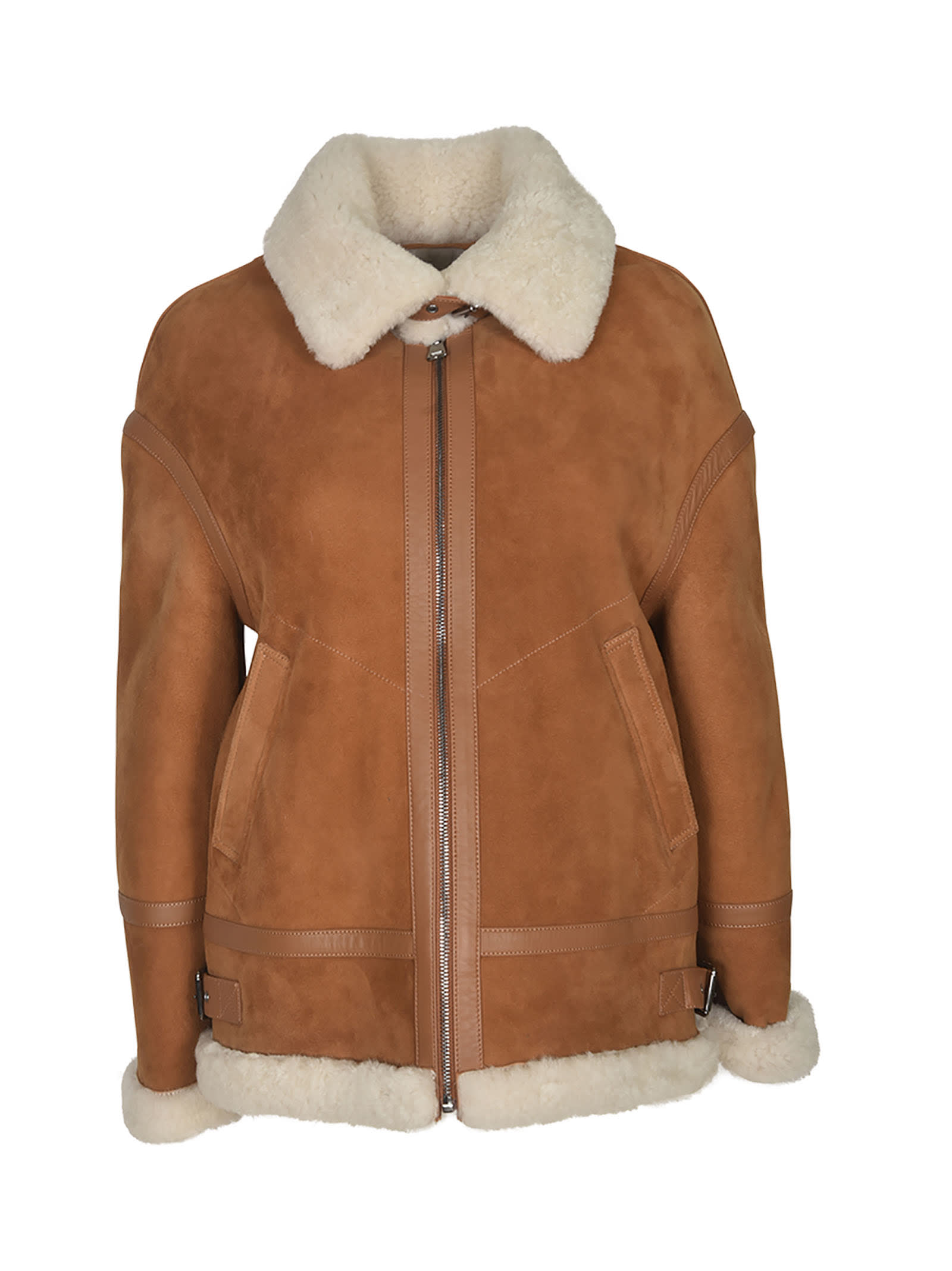 Shop Sword 6.6.44 Lamb Skin Zip Jacket In Ginger/white