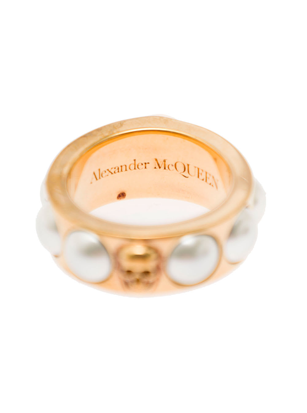 Shop Alexander Mcqueen Antique Gold-tone Ring With Skull And Pearl Embellishment In Brass In Metallic