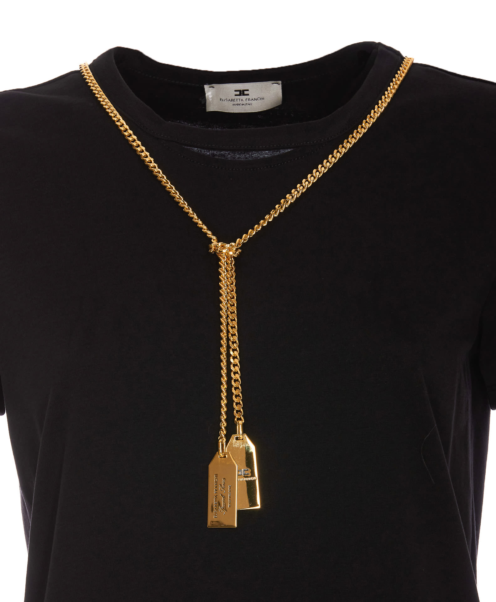 Shop Elisabetta Franchi Jersey T-shirt With Necklace In Black