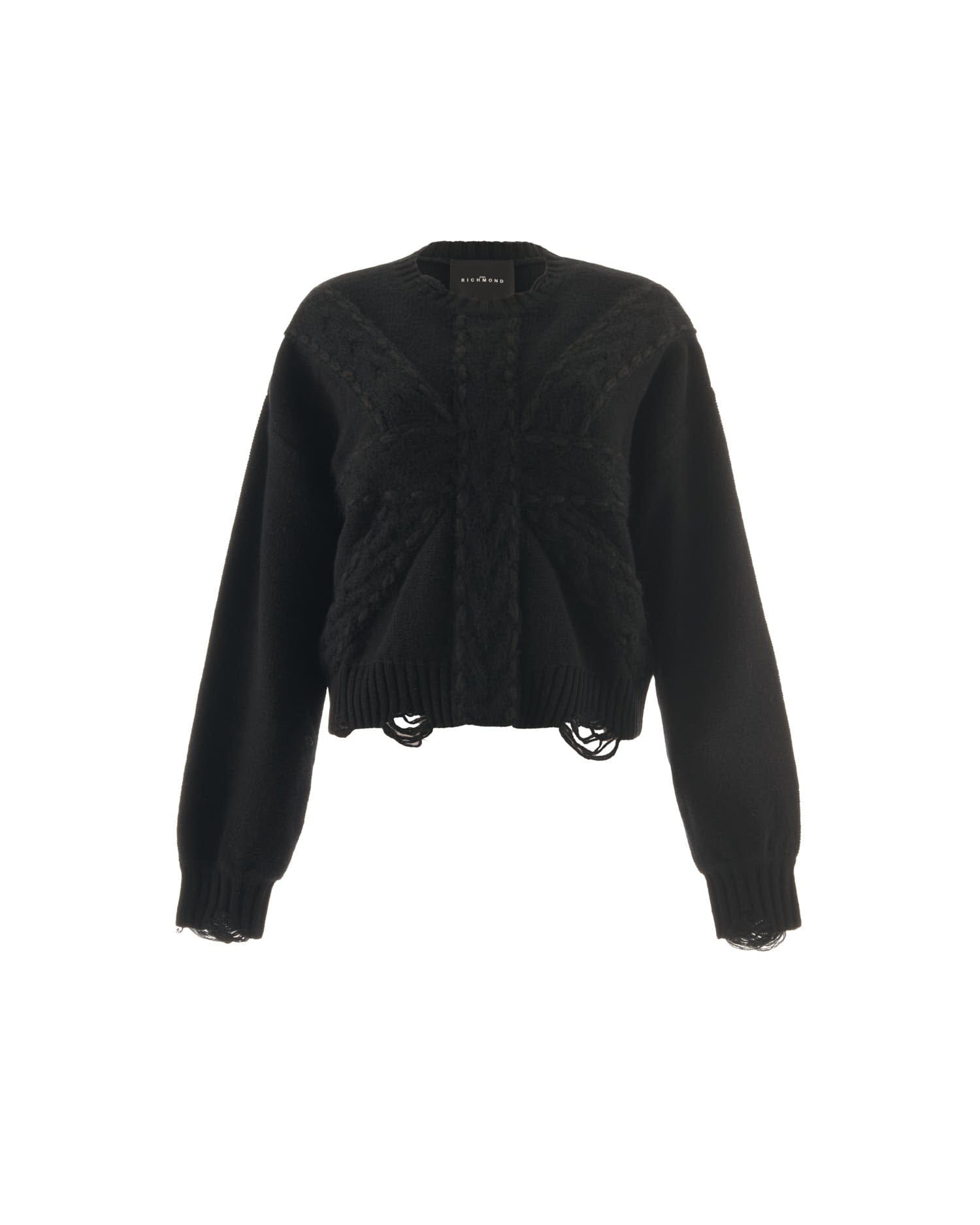 Knitted Sweater With Frayed Hems