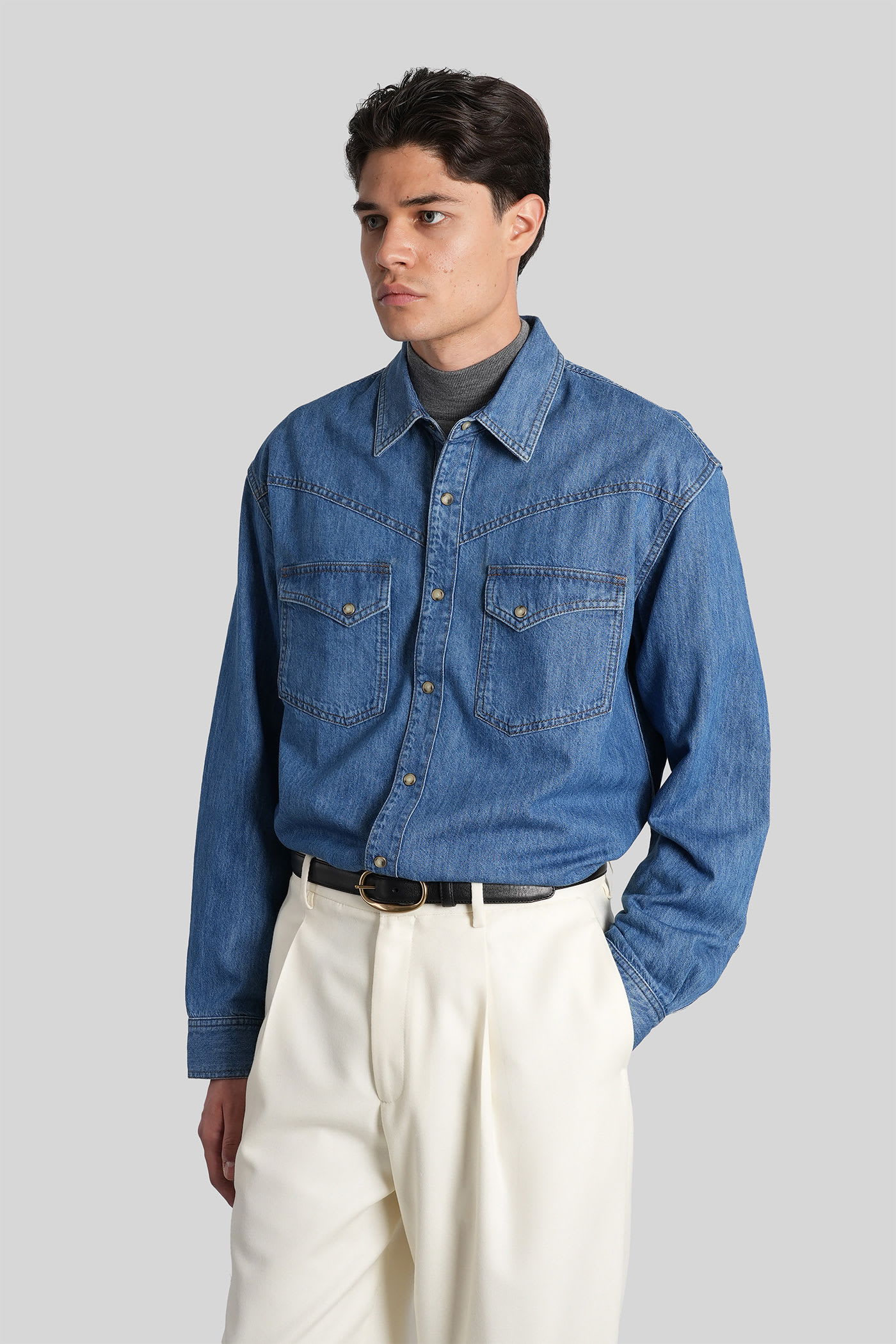 Lardini Western-style Denim Shirt In Blue