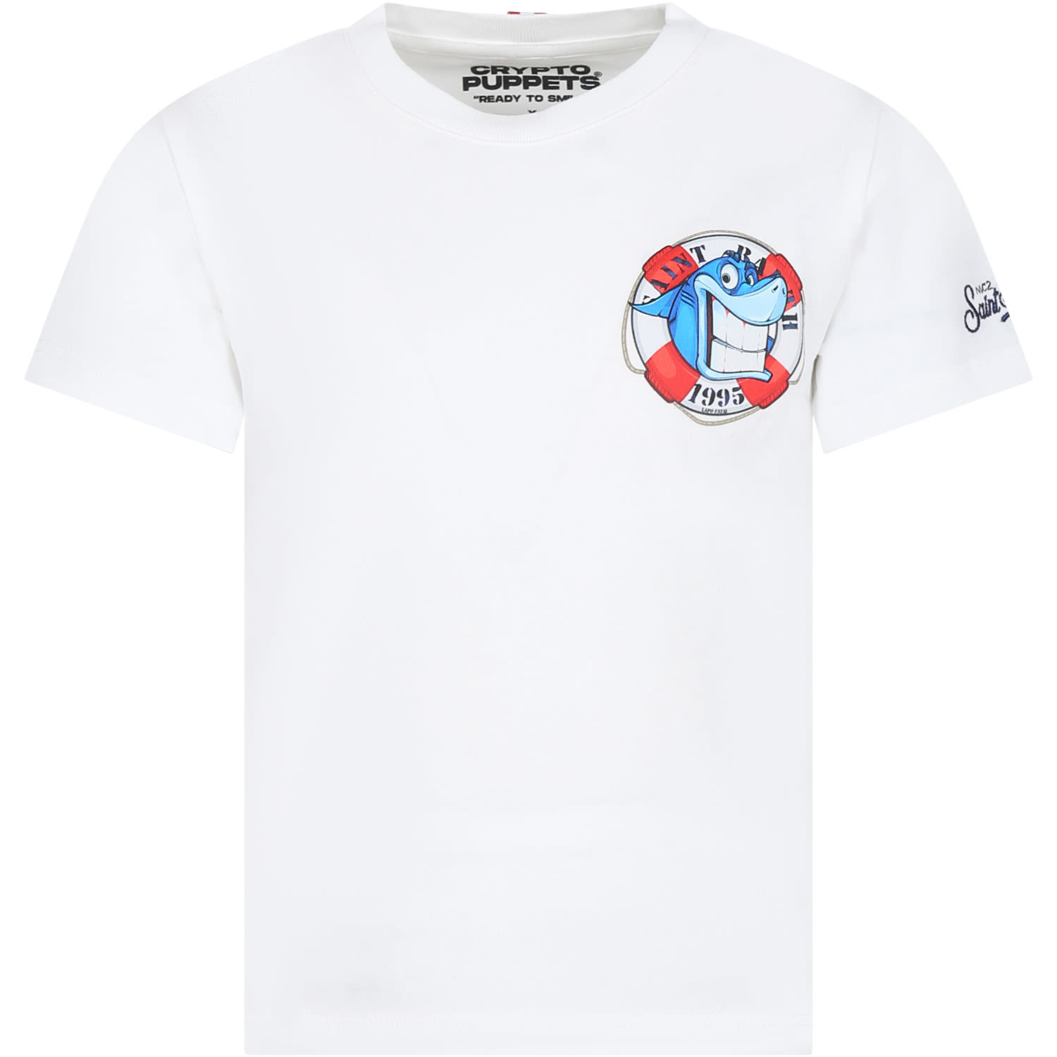 Shop Mc2 Saint Barth White T-shirt For Boy With Shark And Logo