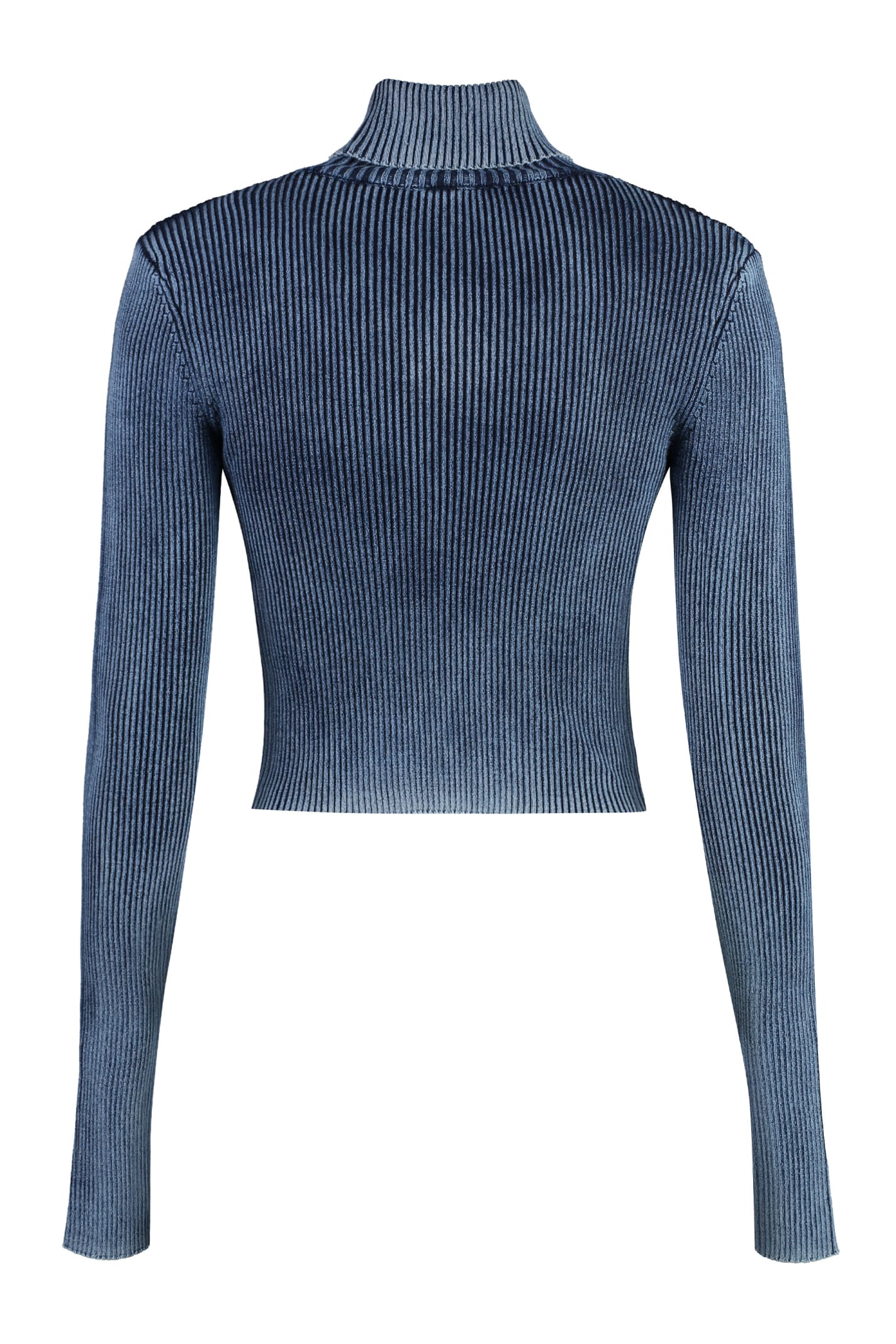 Diesel Cropped Turtleneck Sweater Ribbed Texture In Blue