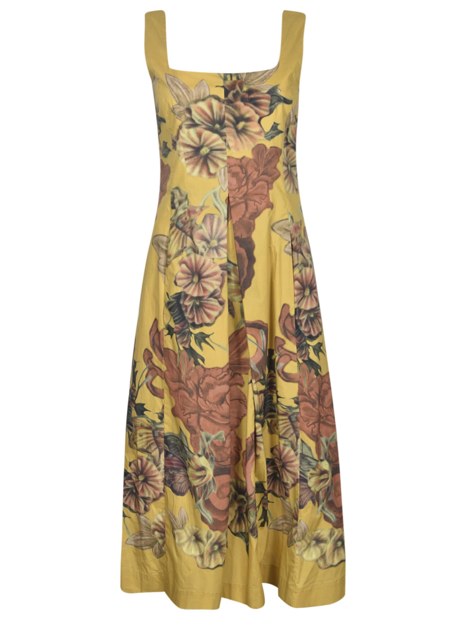 Shop Alberta Ferretti Floral Sleeveless Dress In Yellow/brown