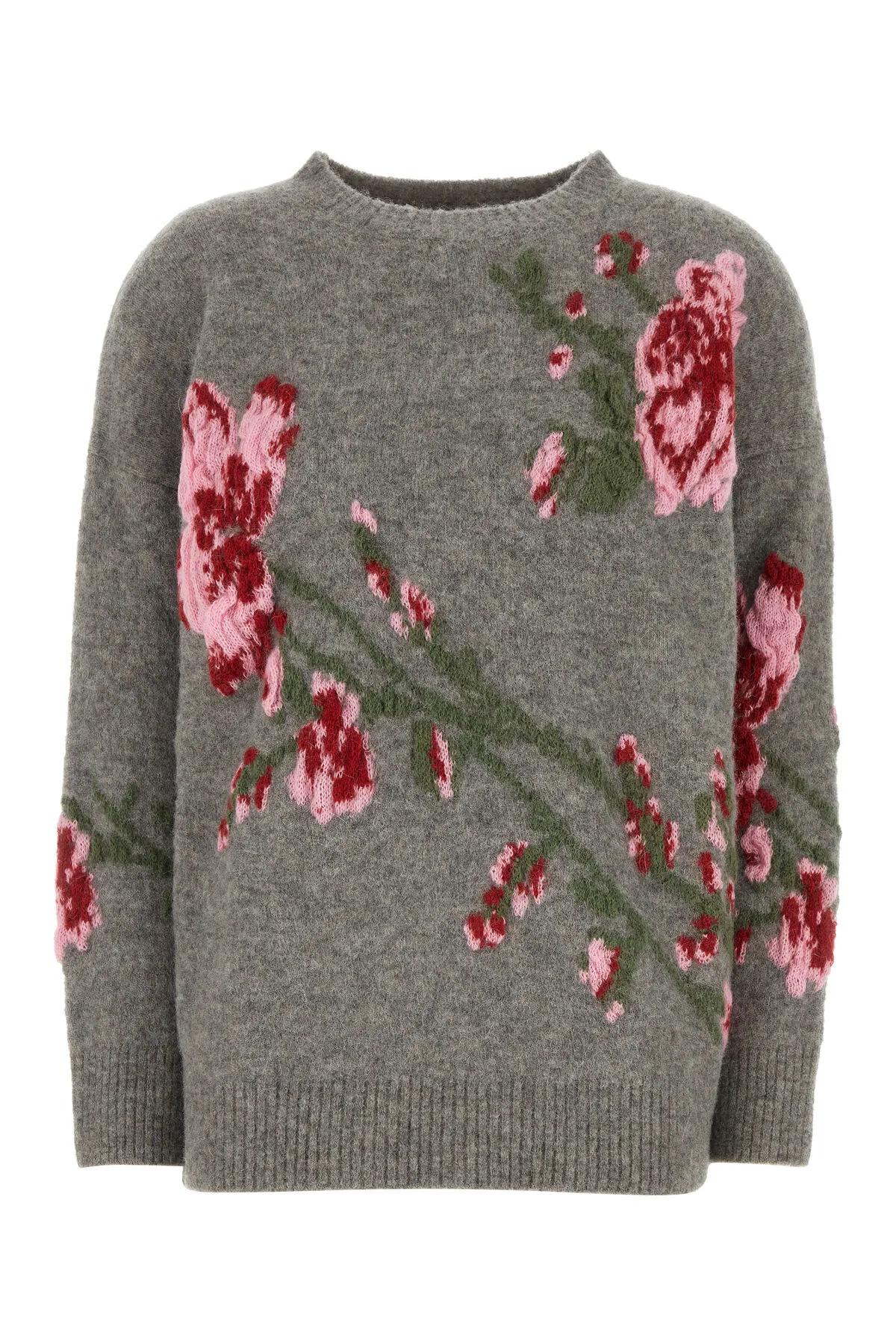 BLUMARINE GREY STRETCH ALPACA BLEND SWEATER 