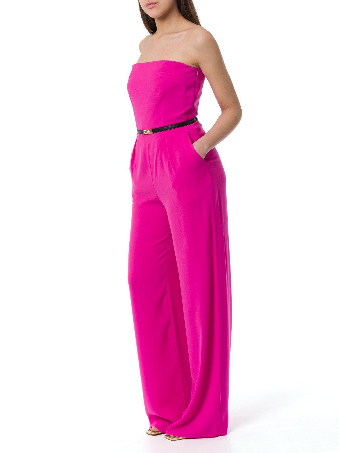 Shop Max Mara Strapless Belted Jumpsuit In Fuxia