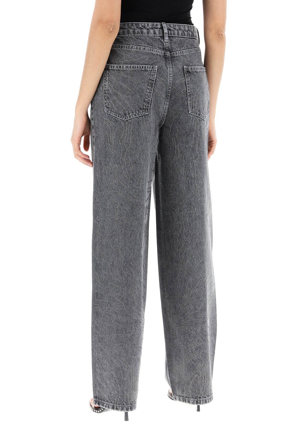 Shop Rotate Birger Christensen Wide Leg Jeans With Rhinest In Grey Denim (grey)