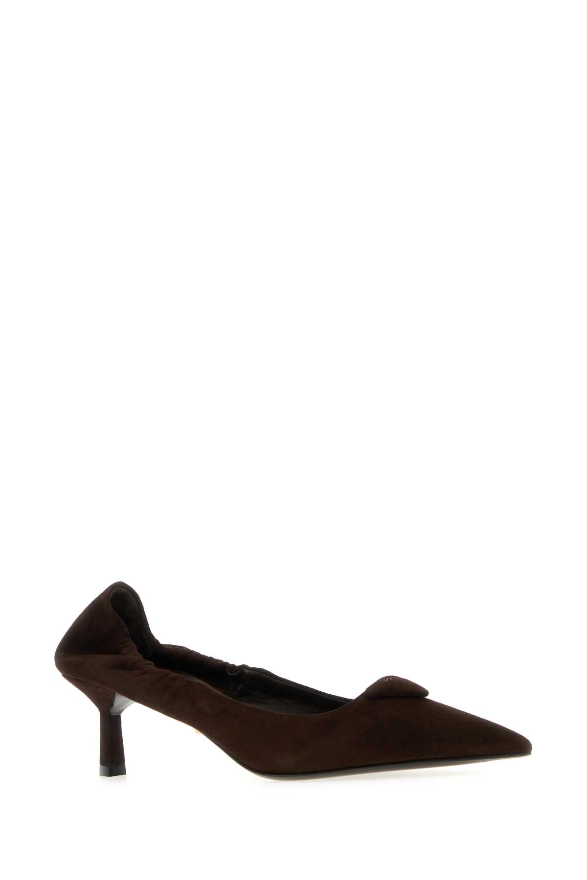 Prada Suede Kitten Heel Pumps With Pointed Toe In Brown