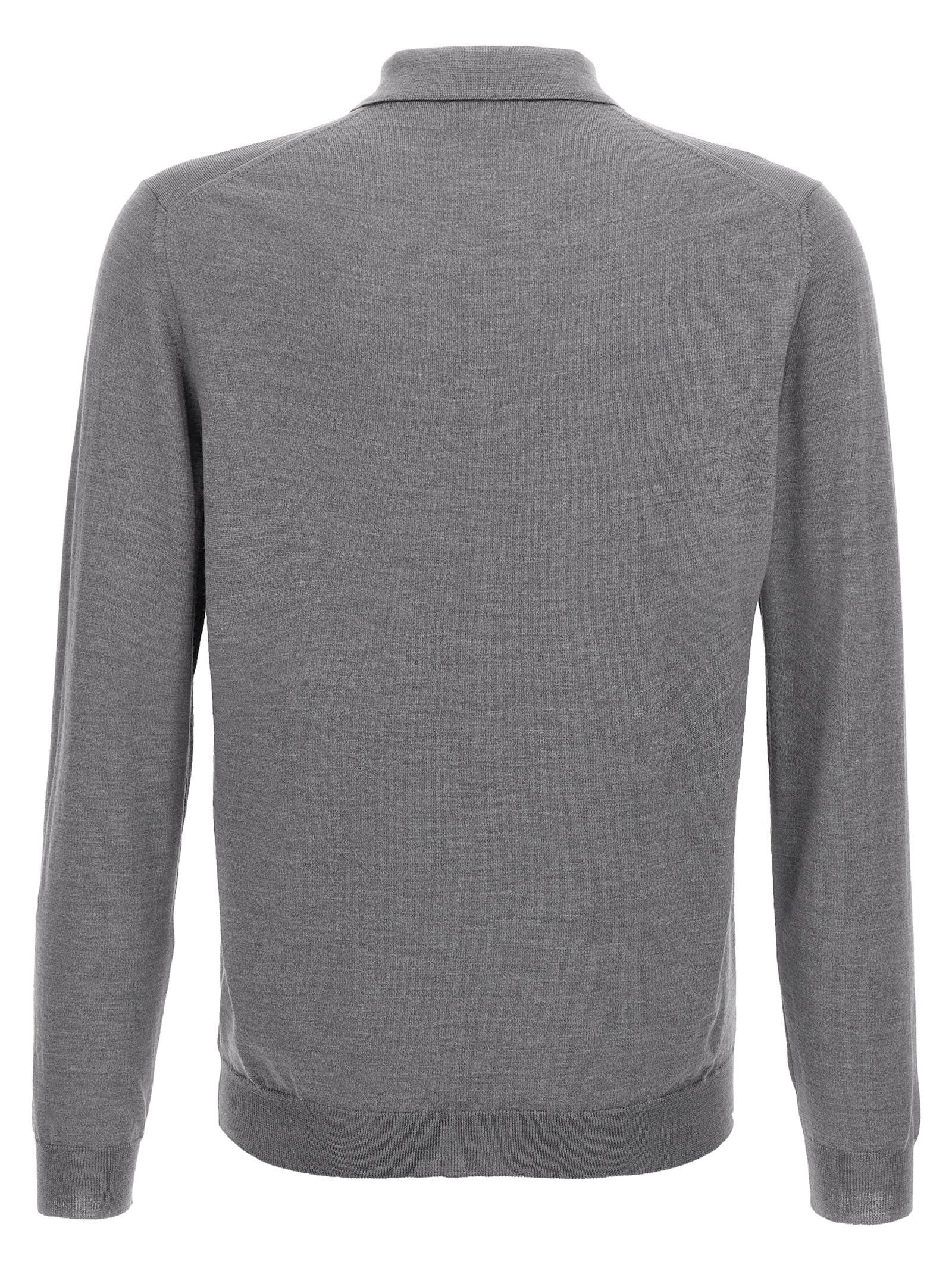 Zanone Virgin Wool Polo Shirt With Button Placket And Cuffed Sleeves In Gray