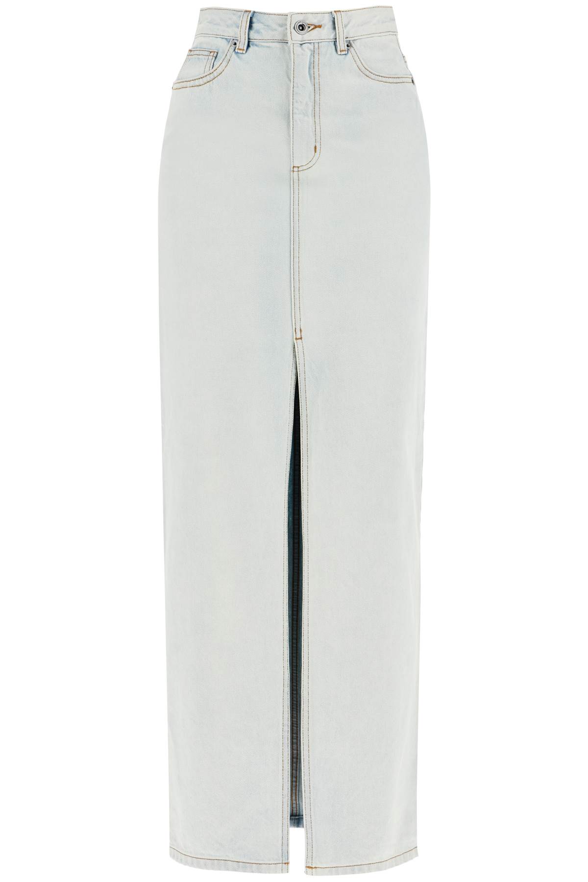 Shop Self-portrait Maxi Denim Skirt In Seven In White (light Blue)