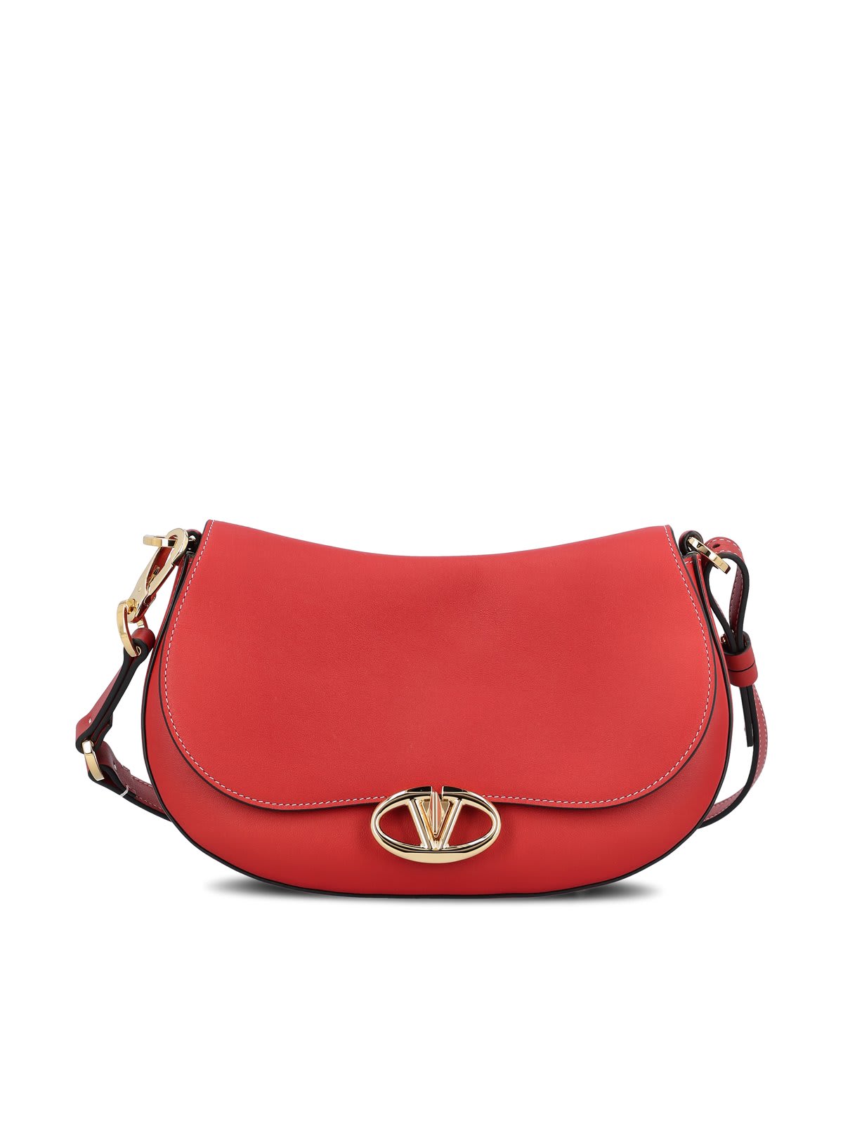 Shop Valentino Ohval Foldover Top Small Shoulder Bag In Rosso