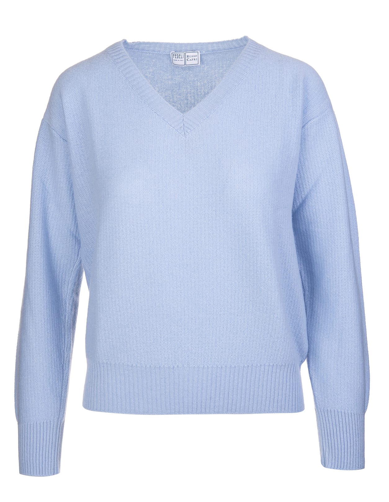 Fedeli Woman Azure Cashmere Pullover With V-neck