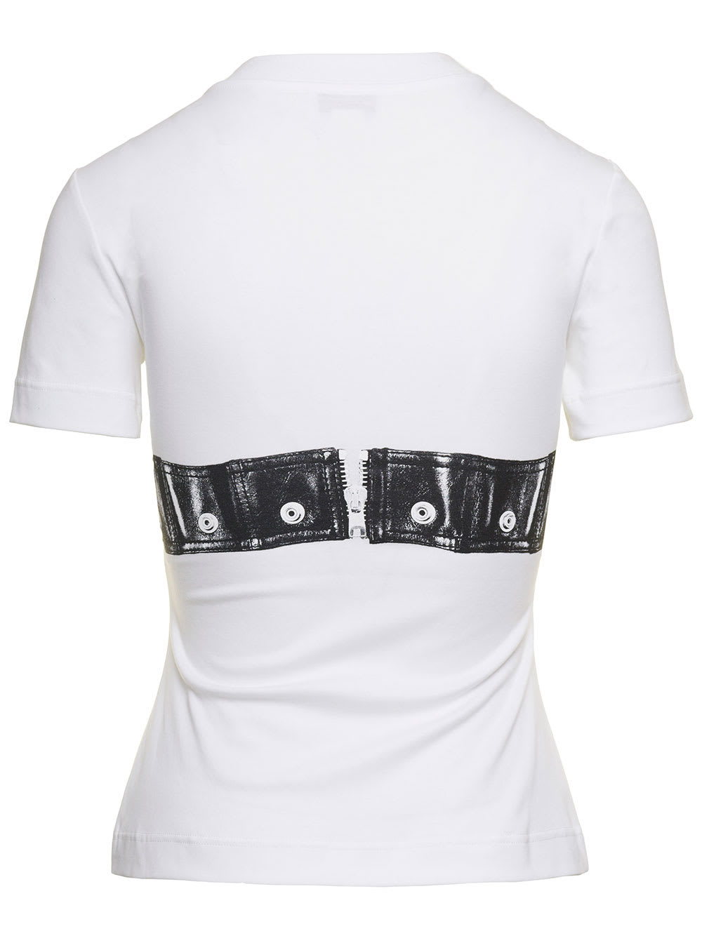 Shop Alexander Mcqueen White Fitted T-shirt With Bustier Print In Cotton Woman