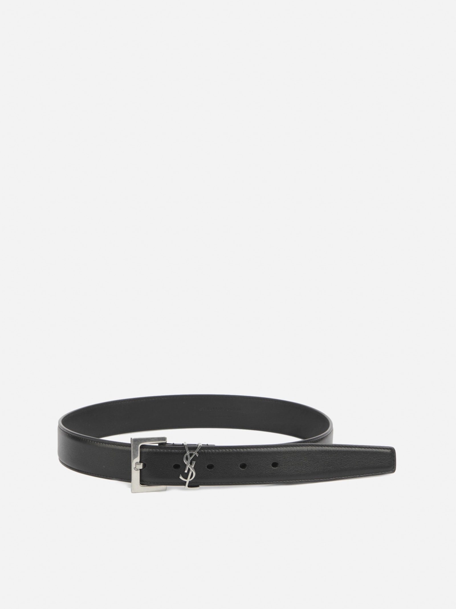 Saint Laurent Monogram Belt In Smooth Leather In Black