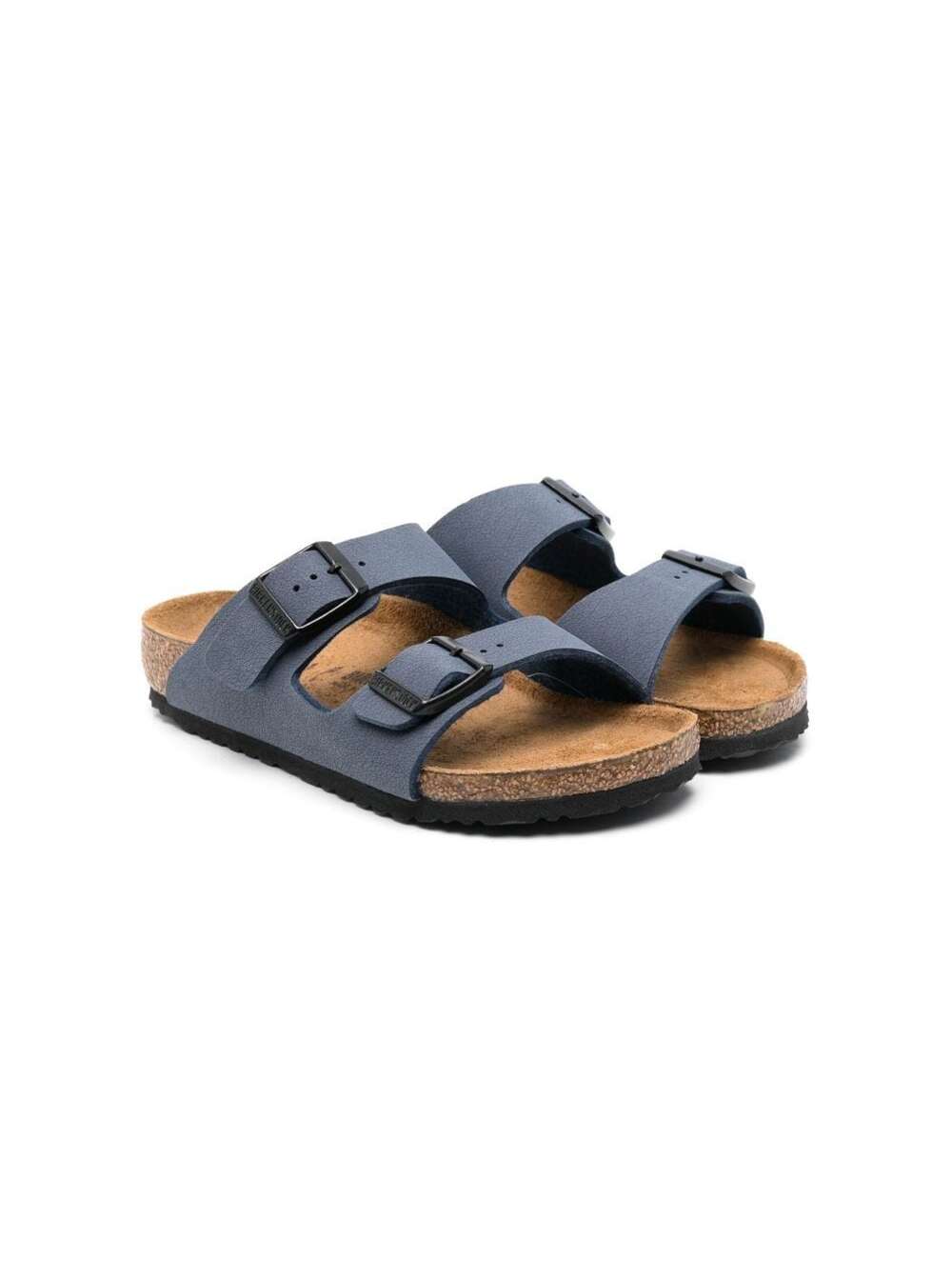 Shop Birkenstock Arizona Navy Blue Sandals With Engraved Logo In Eco Leather Boy