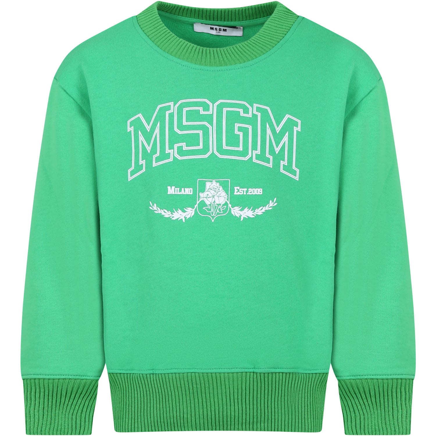 Shop Msgm Green Sweatshirt For Boy With Logo