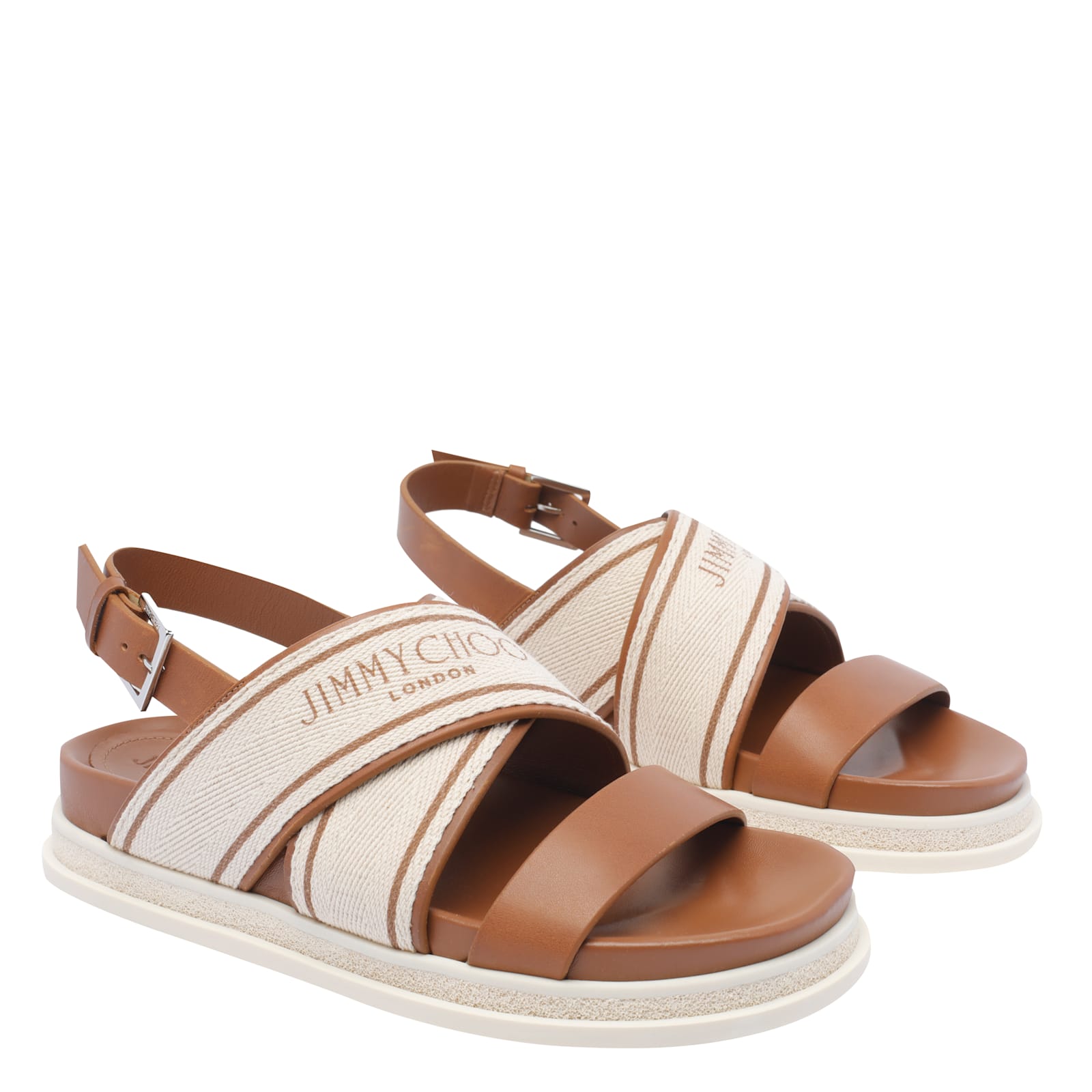 Jimmy Choo Joa Canvas Sandals Flat Sole In Brown
