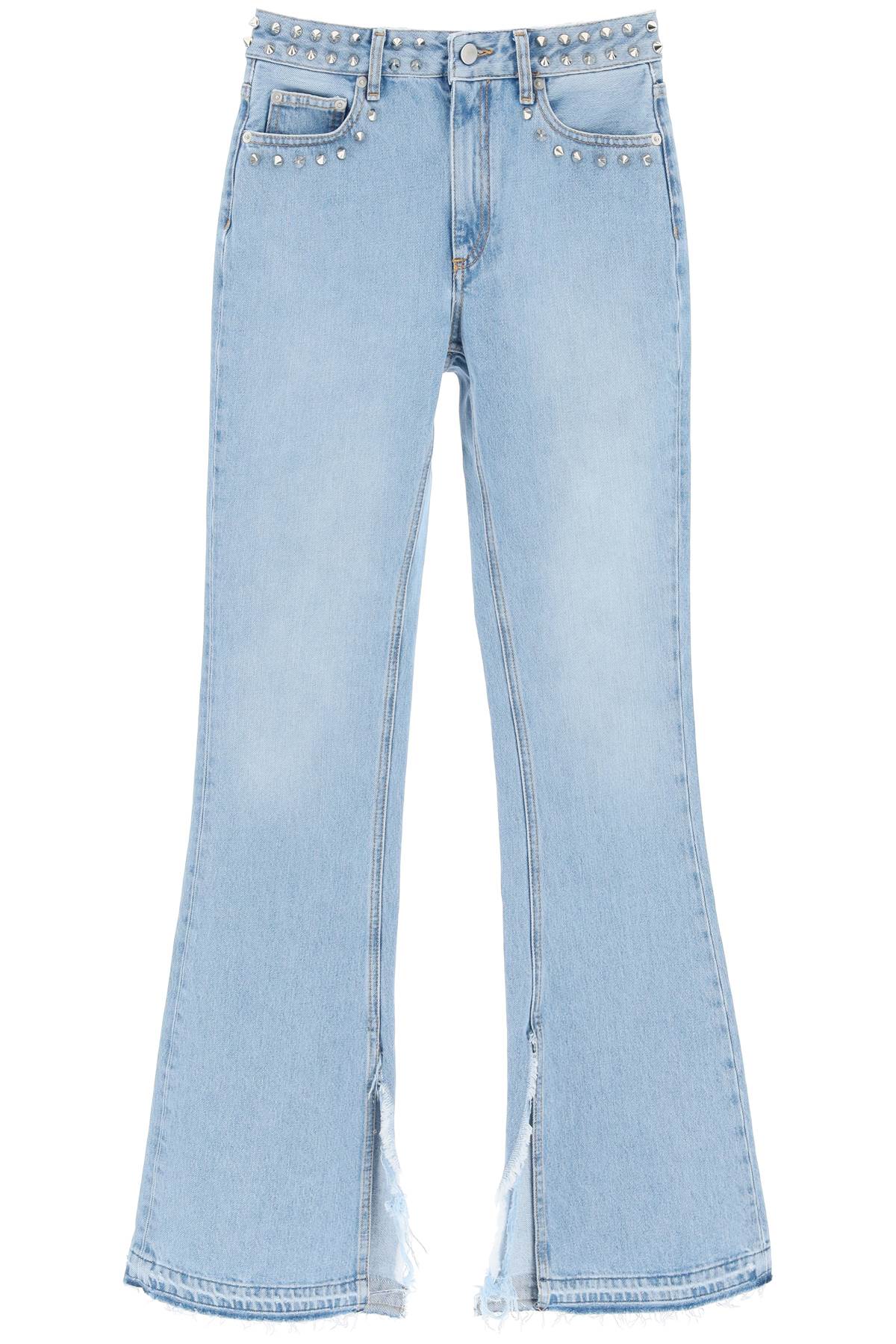 Shop Alessandra Rich Flared Jeans With Studs In Light Blue Pink (light Blue)