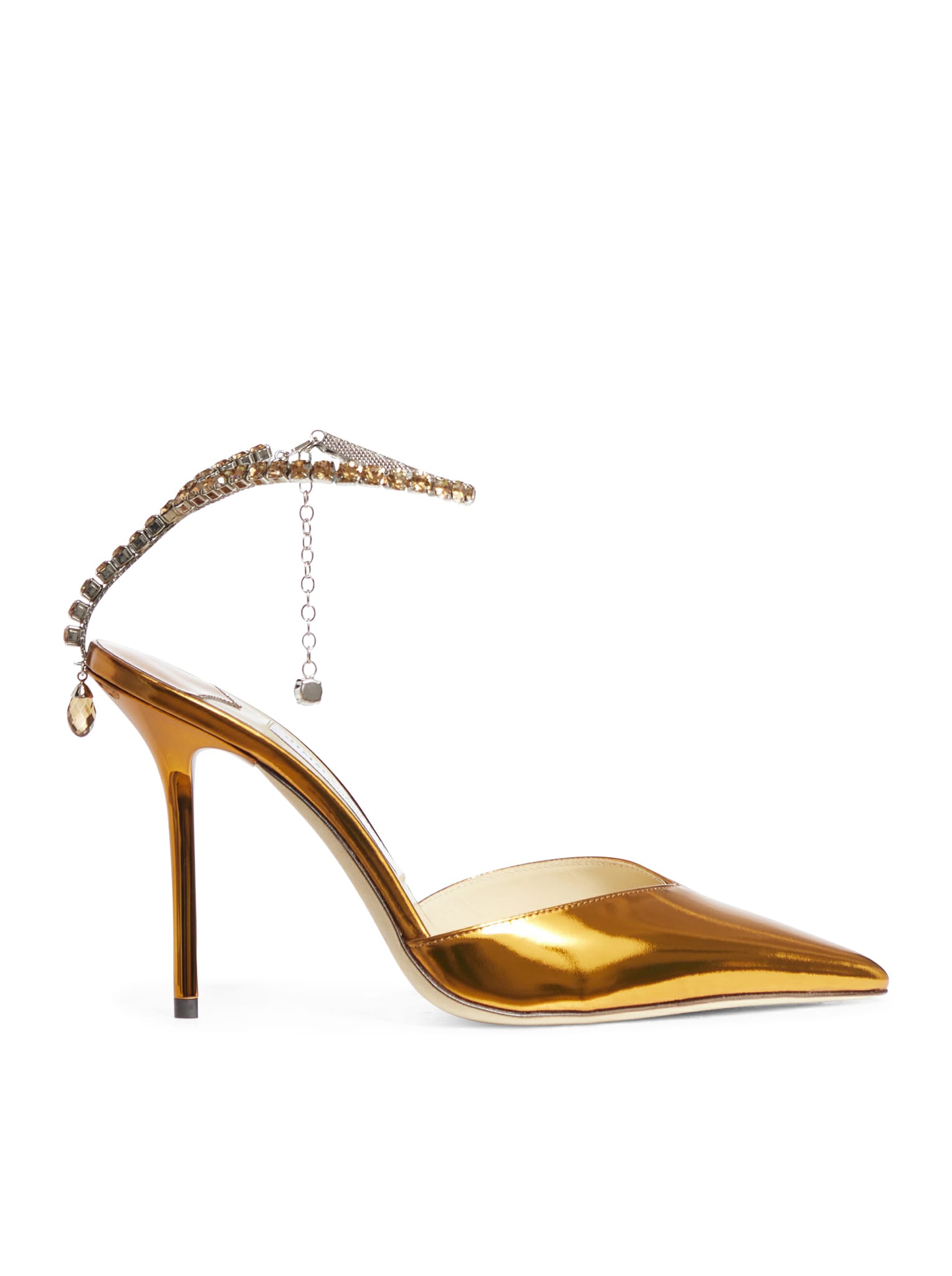 Jimmy Choo Saeda Crystal-embellished Metallic Leather Pumps In Tan