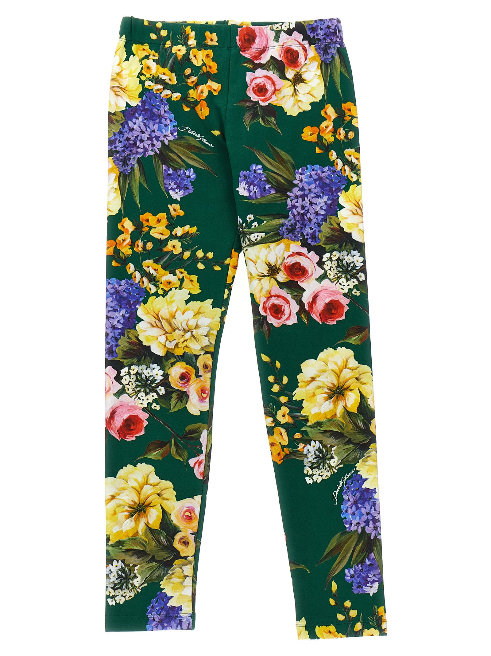 Dolce & Gabbana Kids' Floral Print Leggings In Multicolor