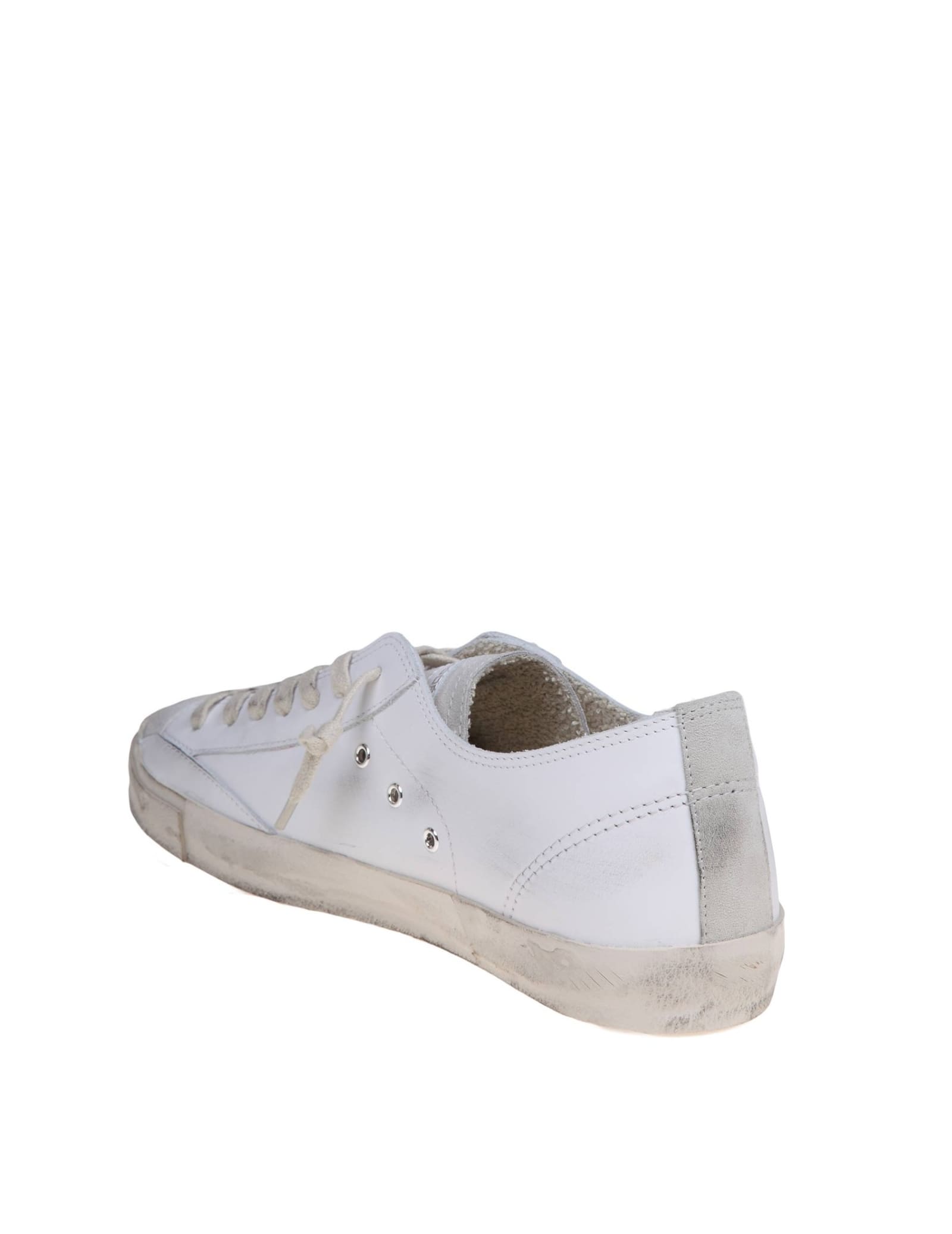 Shop Philippe Model Prsx Low Sneakers In White Leather And Suede In Bianco
