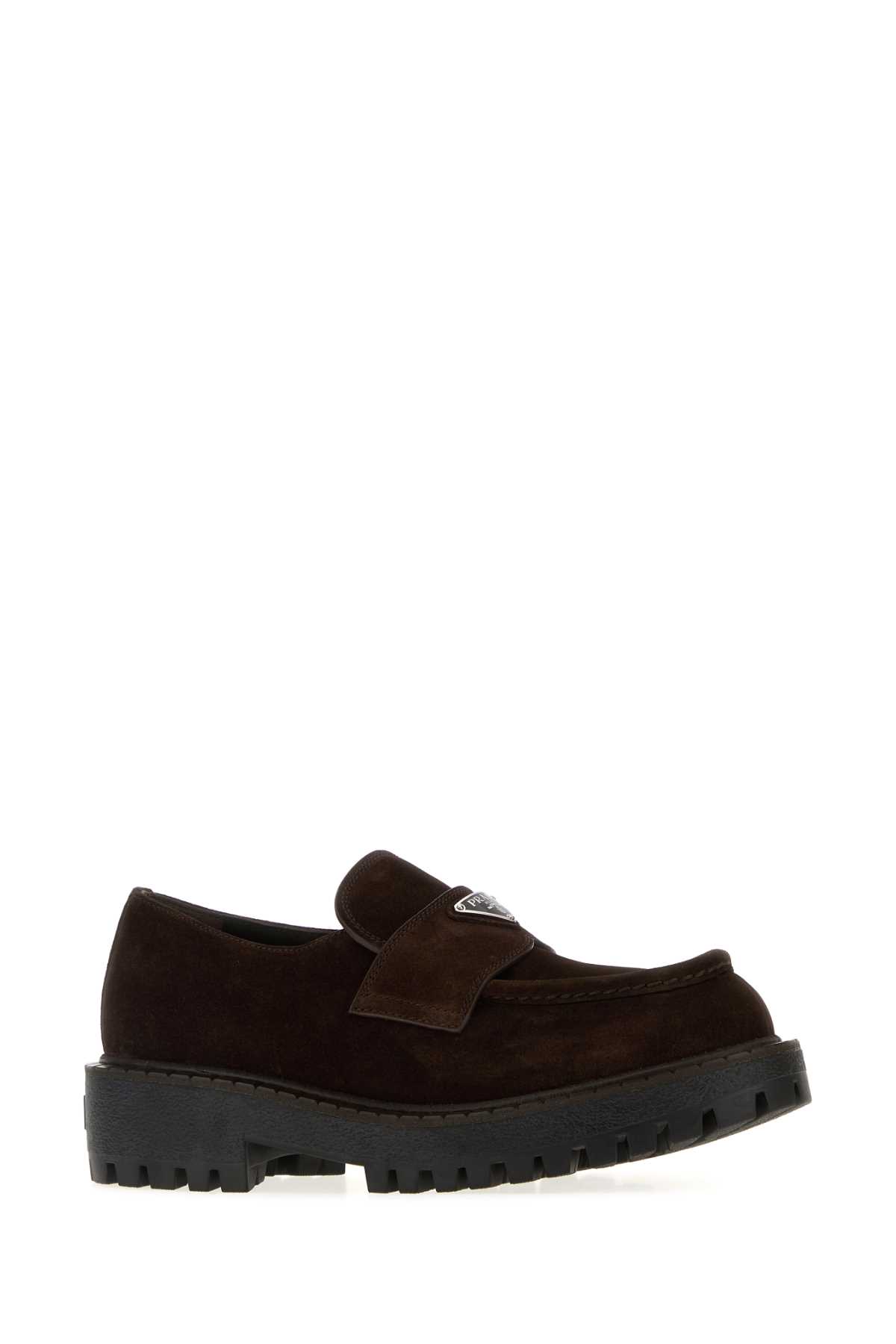 Prada Suede Loafers With Chunky Sole And Round Toe In Brown