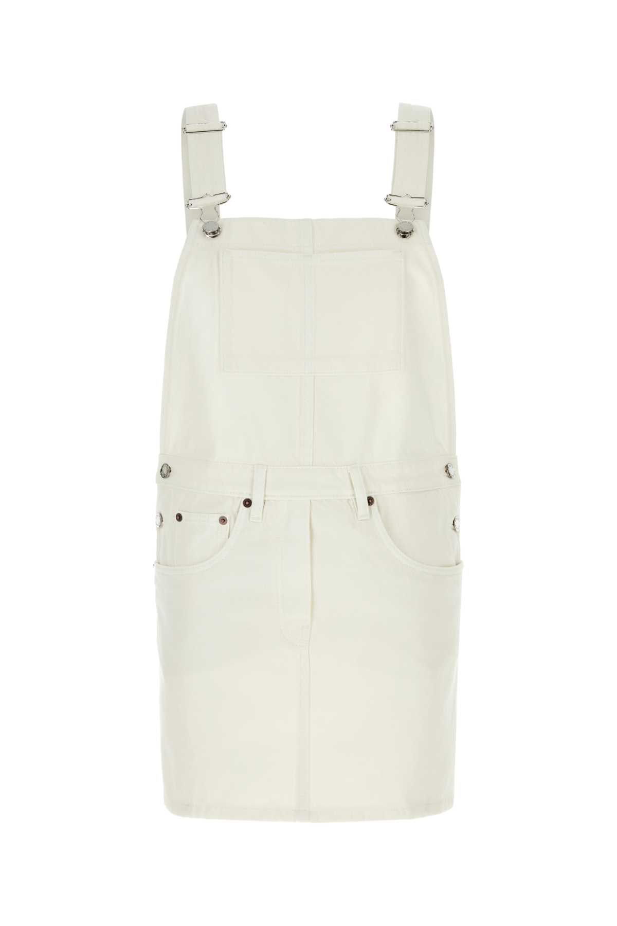Prada Denim Dungarees Dress Adjustable Straps In White