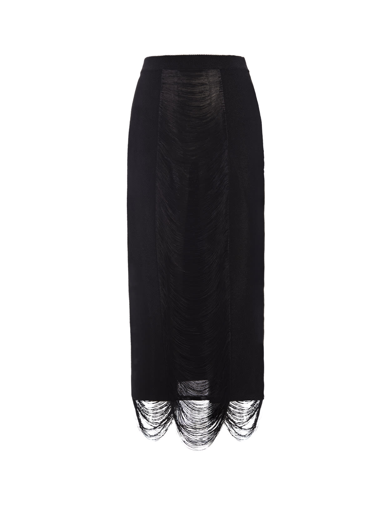 Black Midi Skirt With Fringes