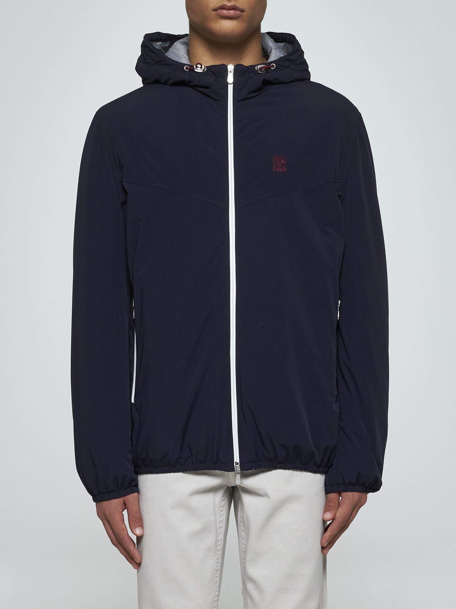 Shop Brunello Cucinelli Hooded Nylon Jacket In Blue