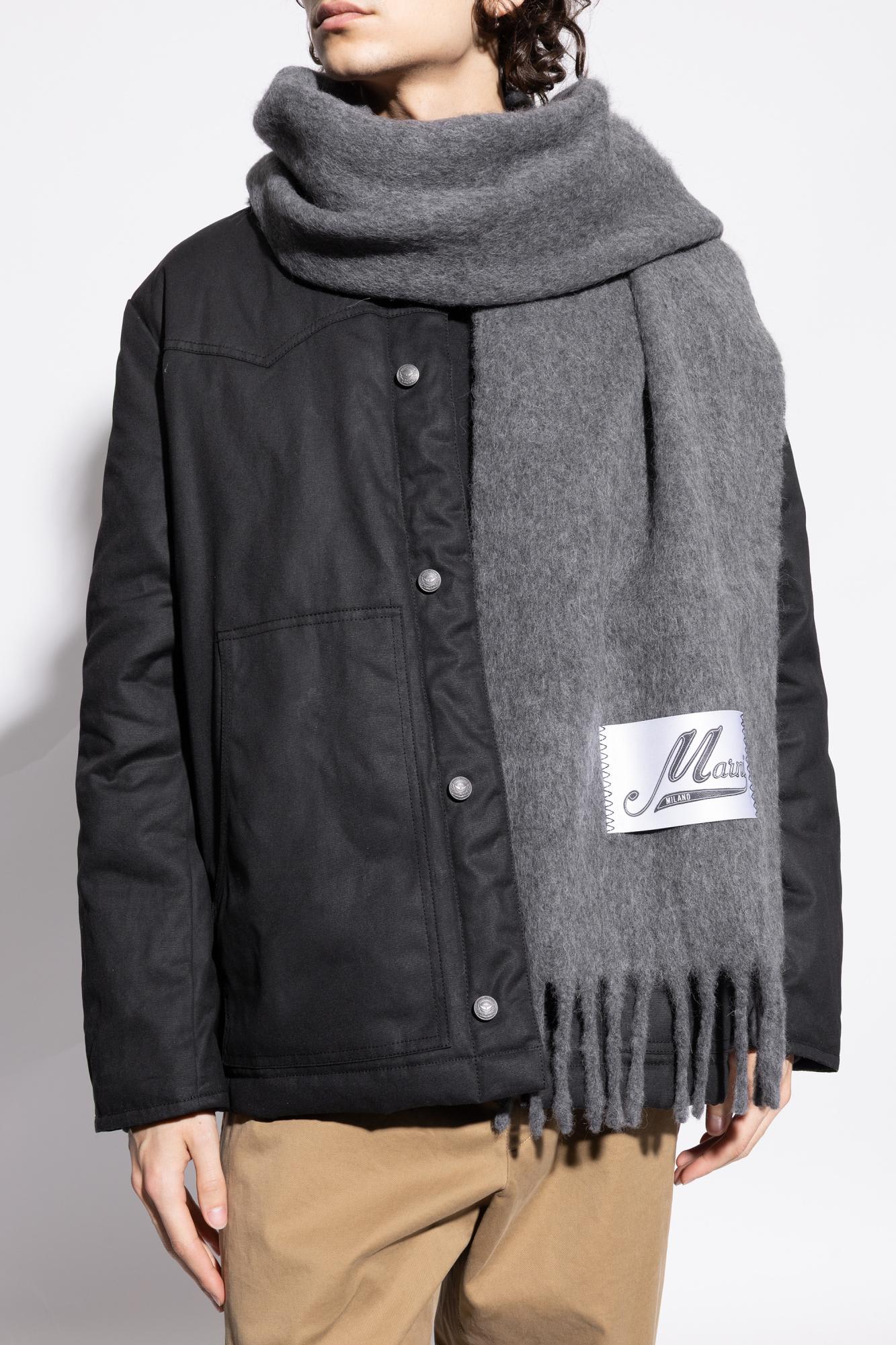 Marni Wool Scarf With Logo In Gray