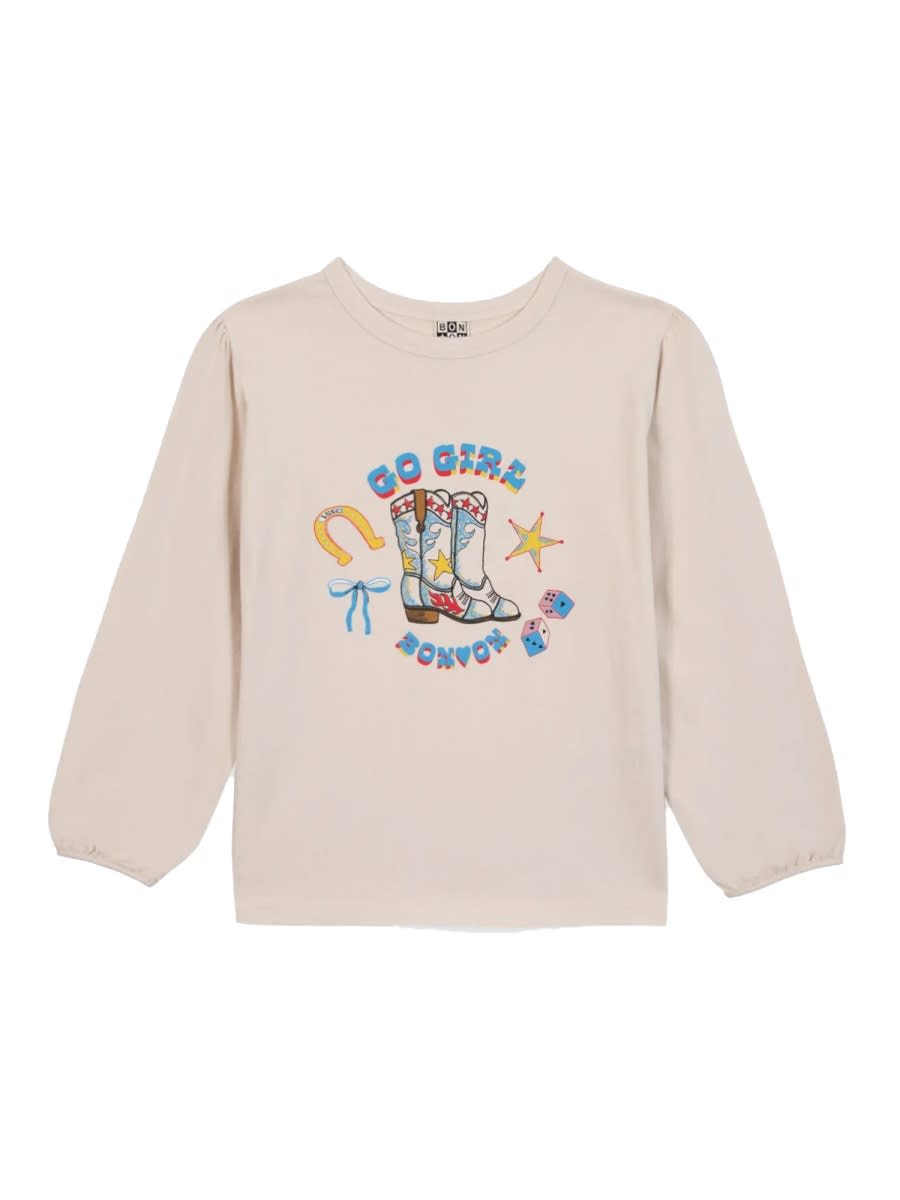 Bonton Kids' Go Girl T-shirt In Neutral