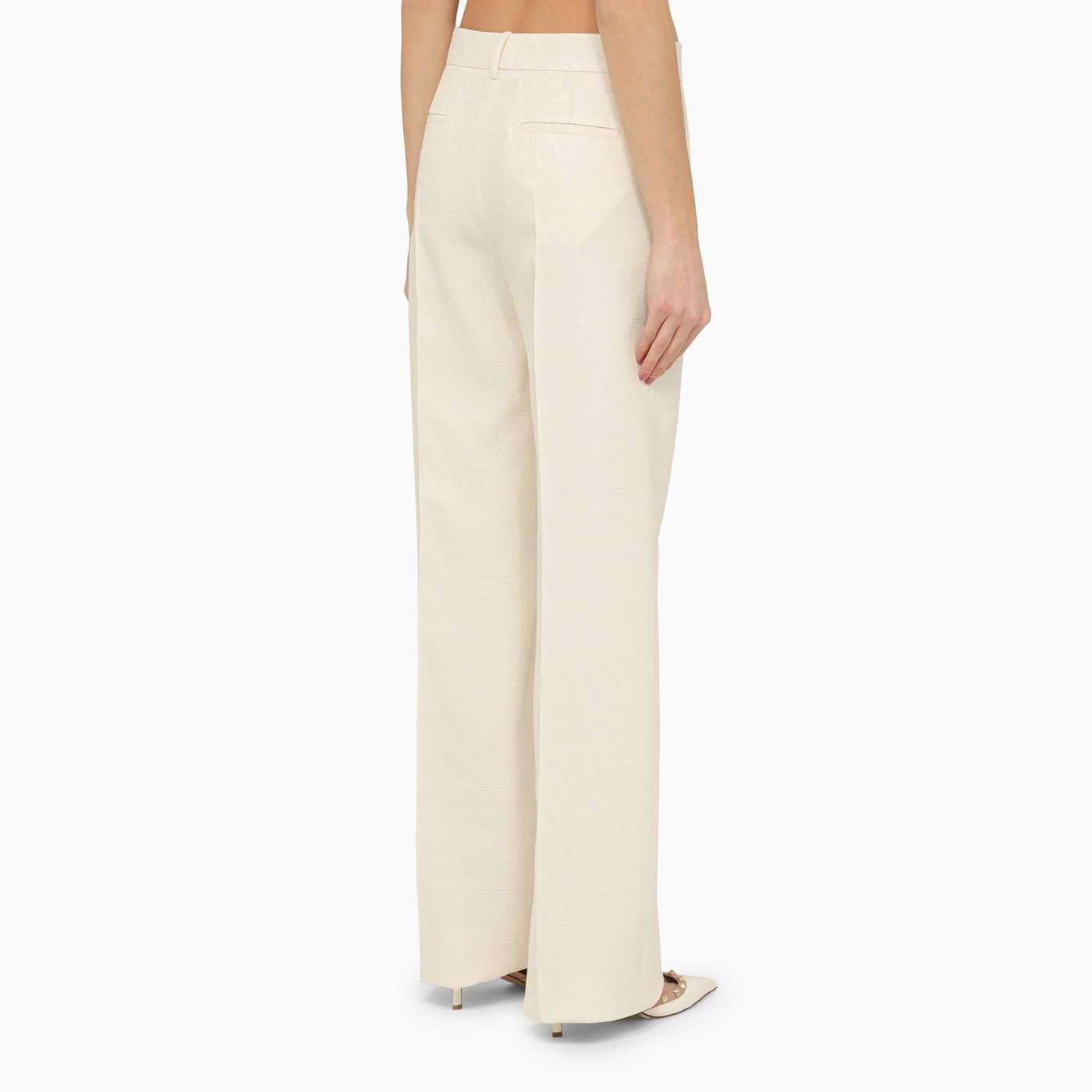 Shop Valentino Ivory Straight Trousers In Wool And Silk