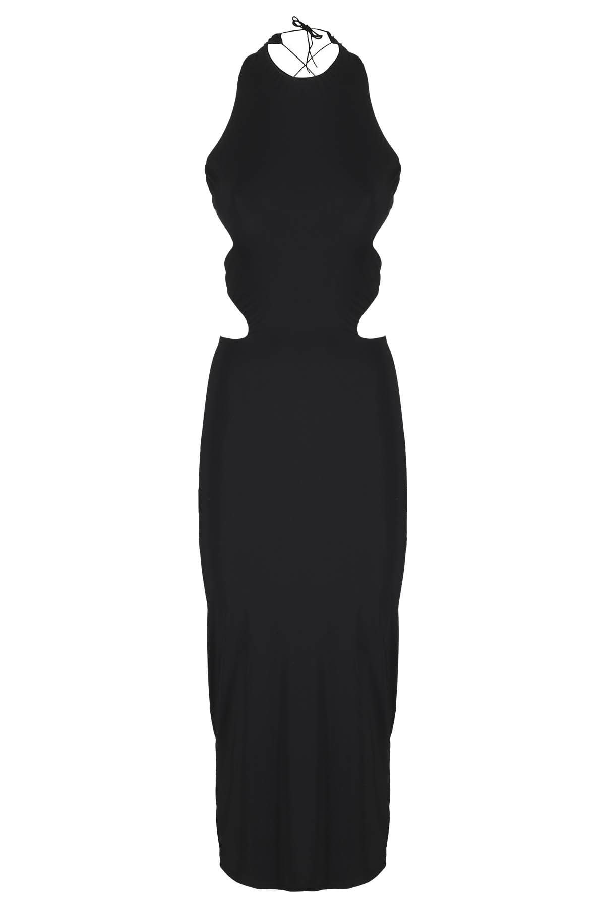 Amazuìn Open-back Midi Dress In Deep Black