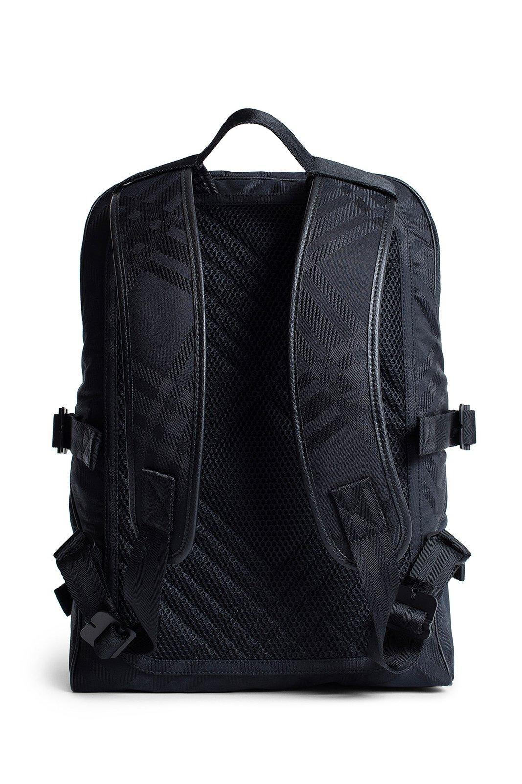 Shop Burberry Check-printed Jacquard Zipped Backpack In Black