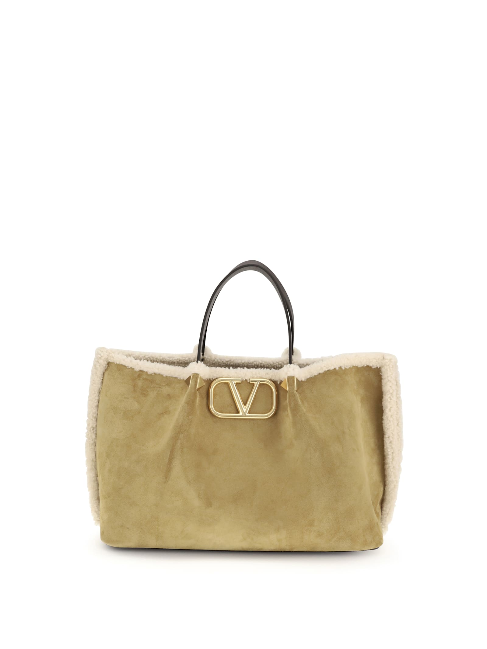 Valentino Suede And Sheepskin Medium Tote Bag In Brown