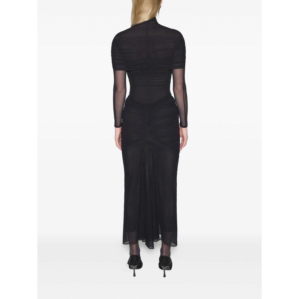 Mugler Long Sleeve Draped High Neck Top In Black