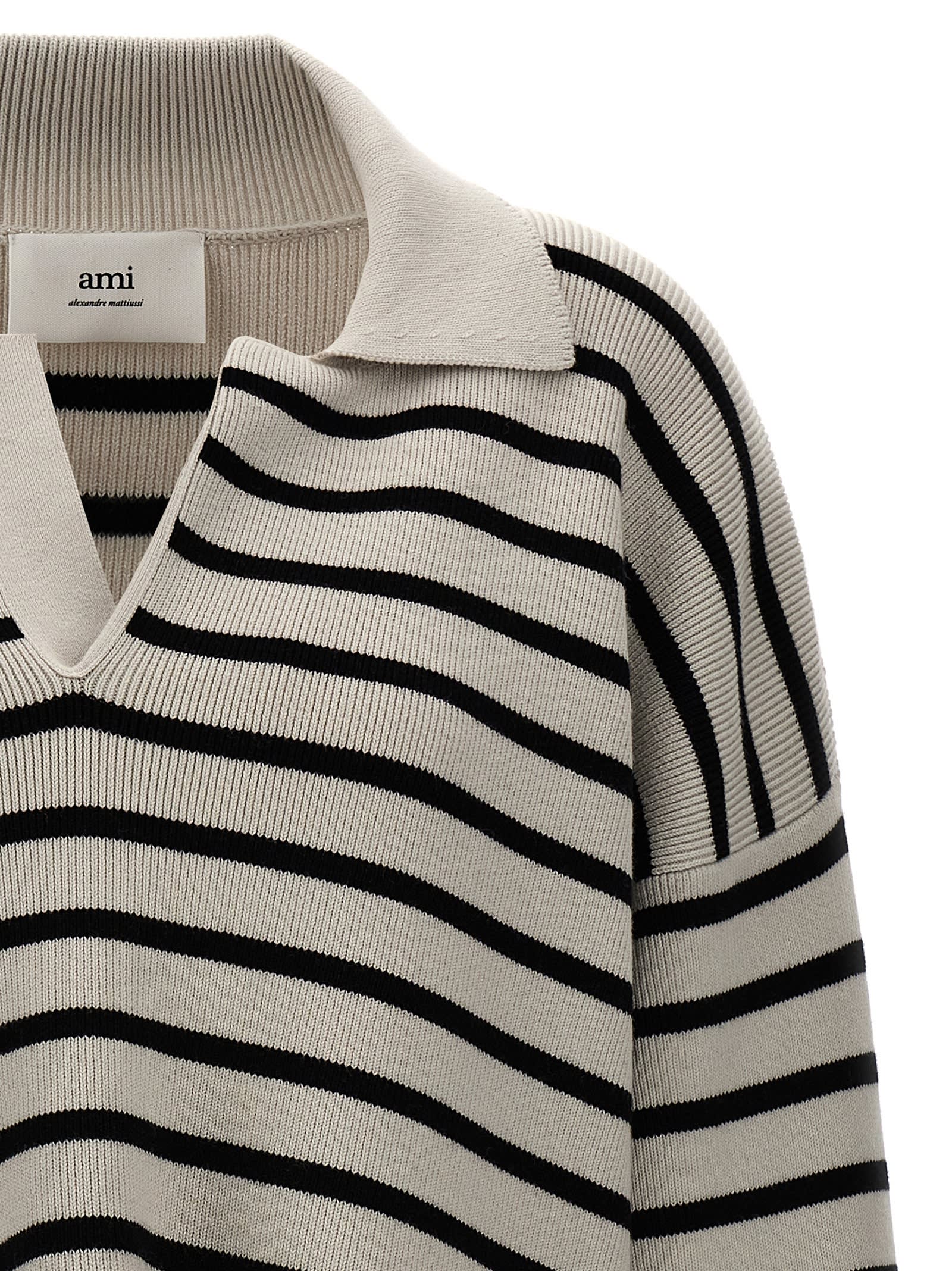 Shop Ami Alexandre Mattiussi Striped Polo Sweater In White/black