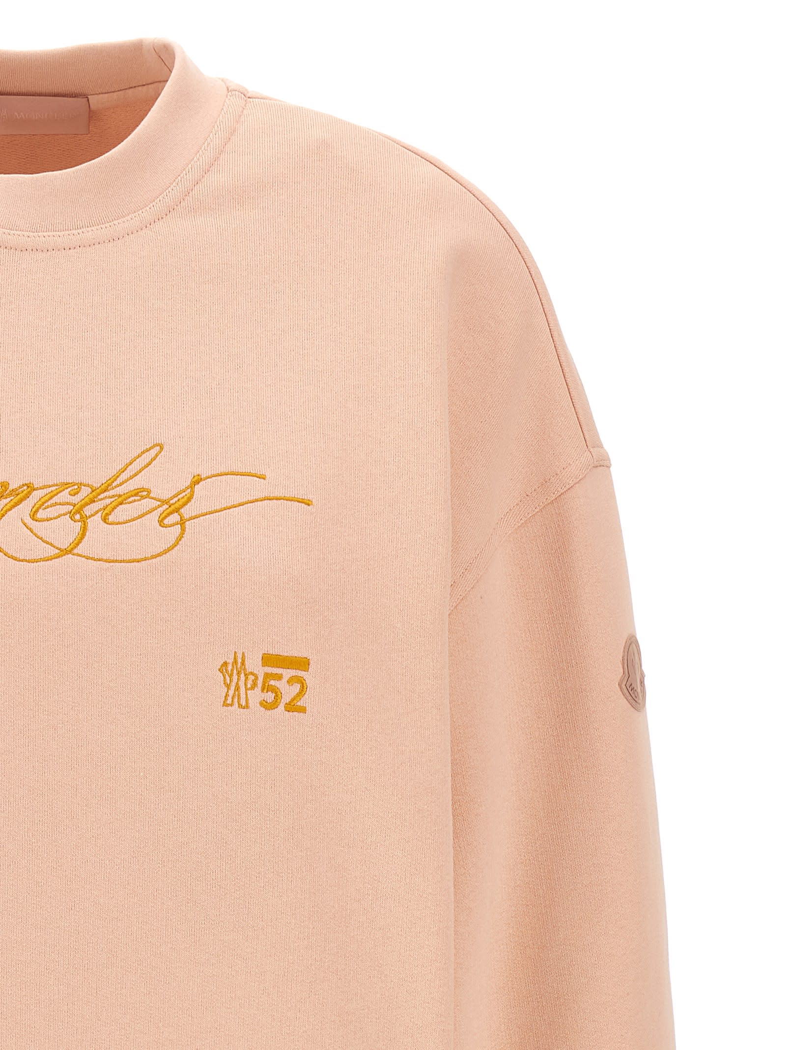 Moncler Cotton Jersey Sweatshirt With Intricate Embroidery In Pink