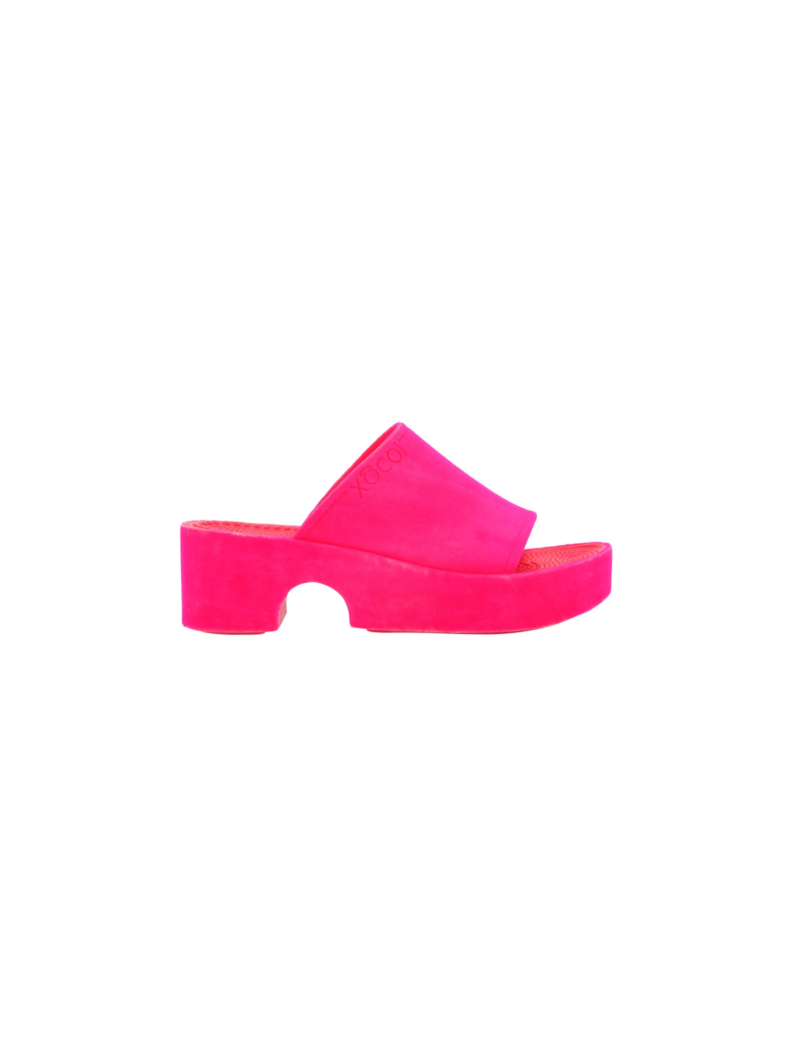 Xocoi 60mm Mula Flock Sandals In Fuchsia