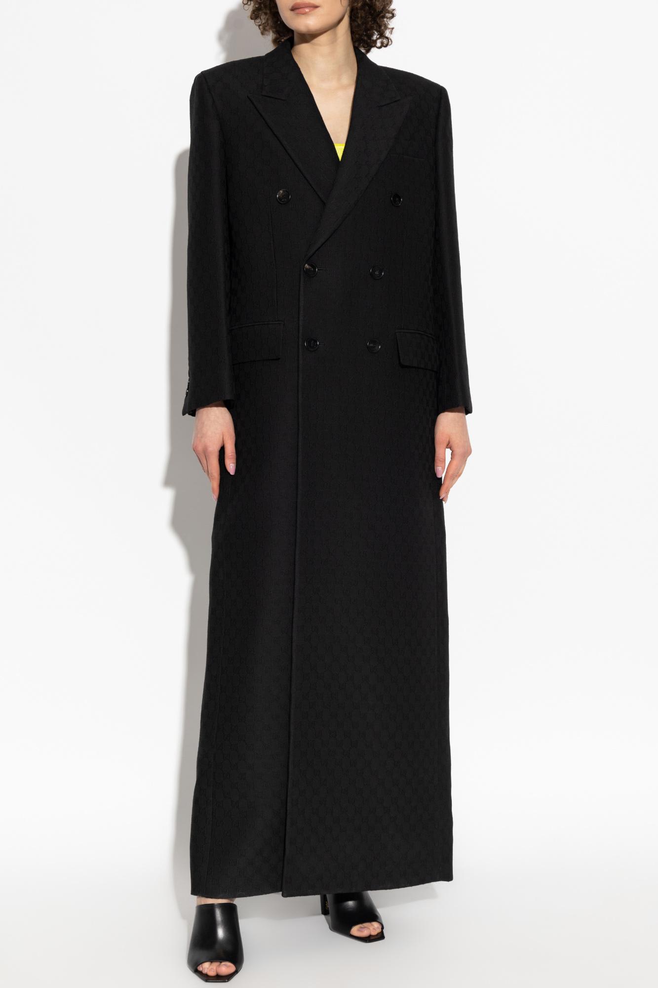 Gucci Double-breasted Coat With Gg Pattern In Black