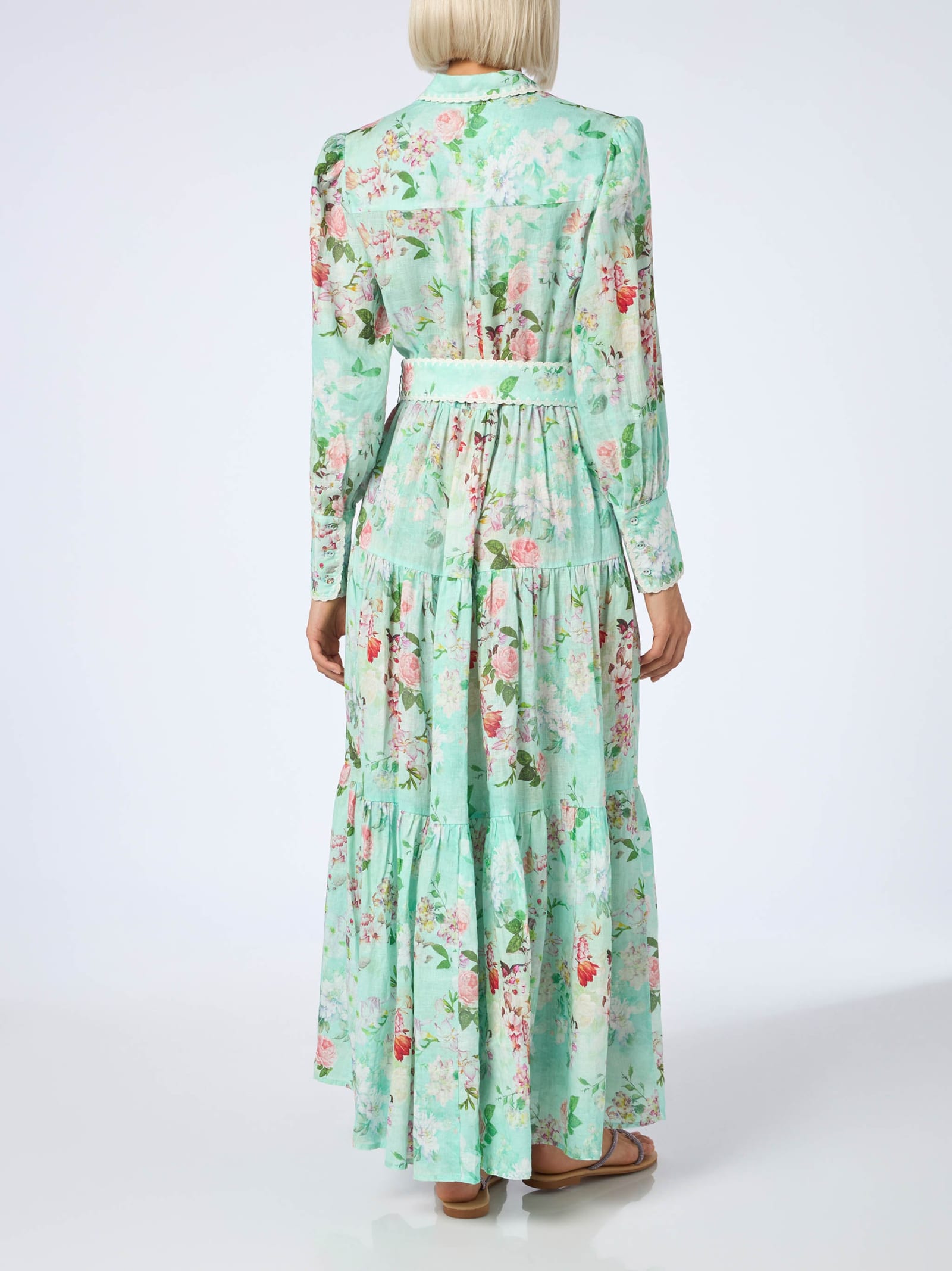 Mc2 Saint Barth Woman Linen Dress Marbella With Flower Print In Green